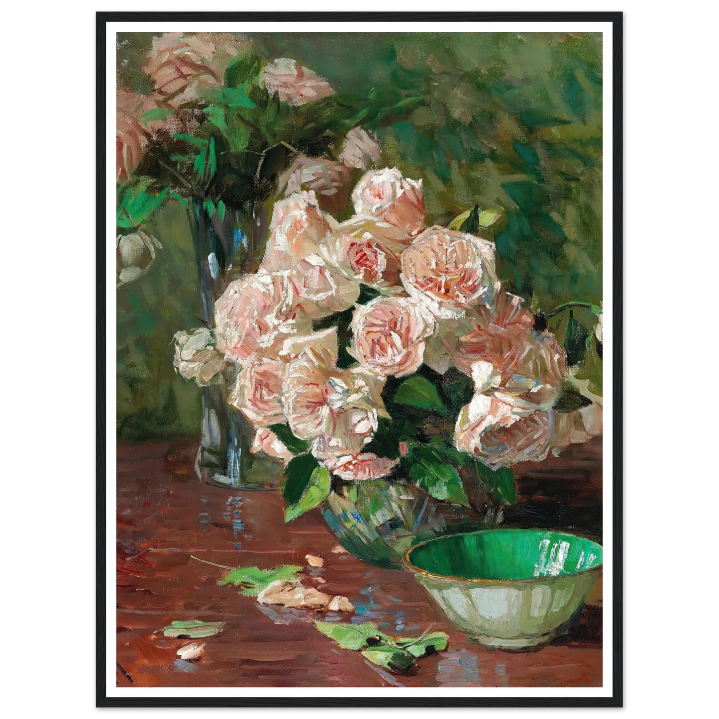 Weiße Rosen II (c. 1925) Art Print | Carl Moll - Framed Poster - 30x40 cm / 12x16″ - Black frame