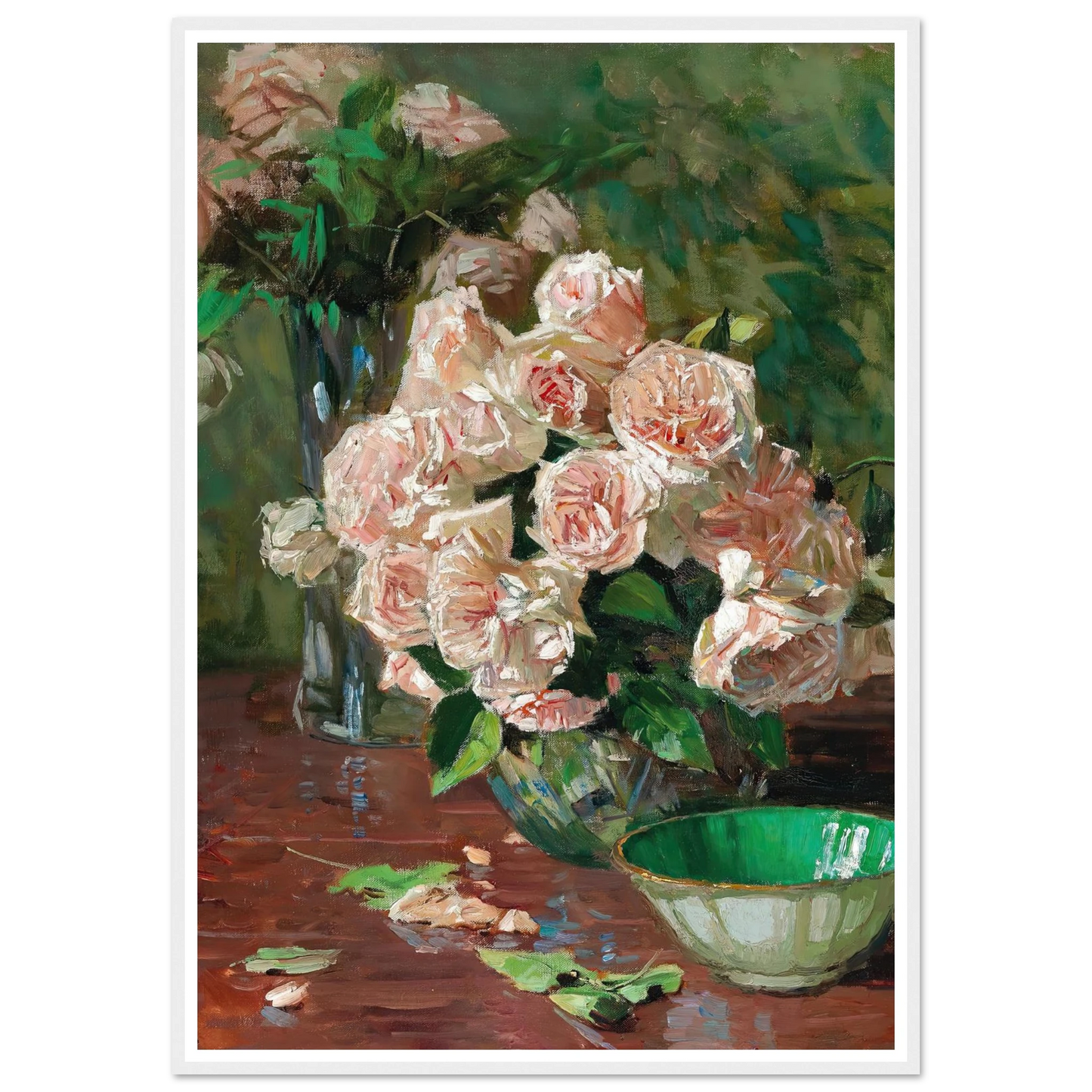 Weiße Rosen II (c. 1925) Art Print | Carl Moll - Framed Poster - 30x40 cm / 12x16″ - Black frame