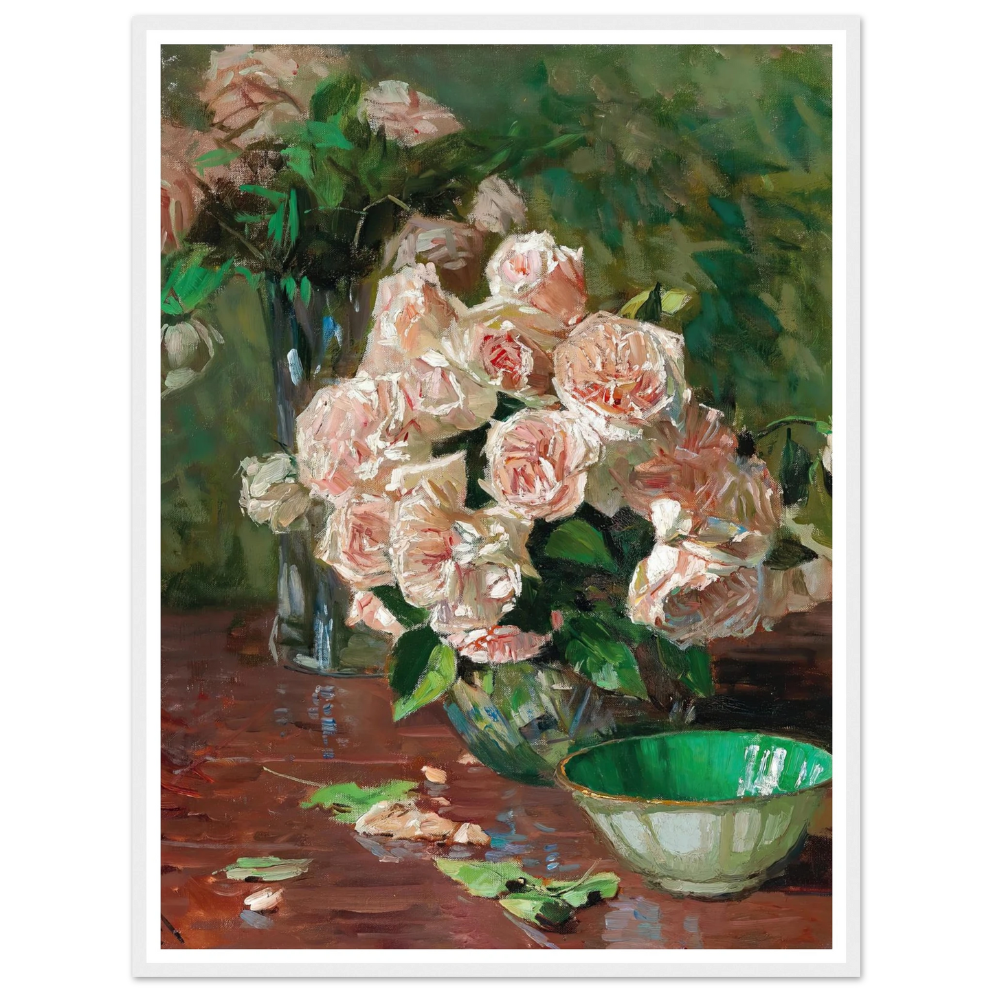 Weiße Rosen II (c. 1925) Art Print | Carl Moll - Framed Poster - 30x40 cm / 12x16″ - Black frame