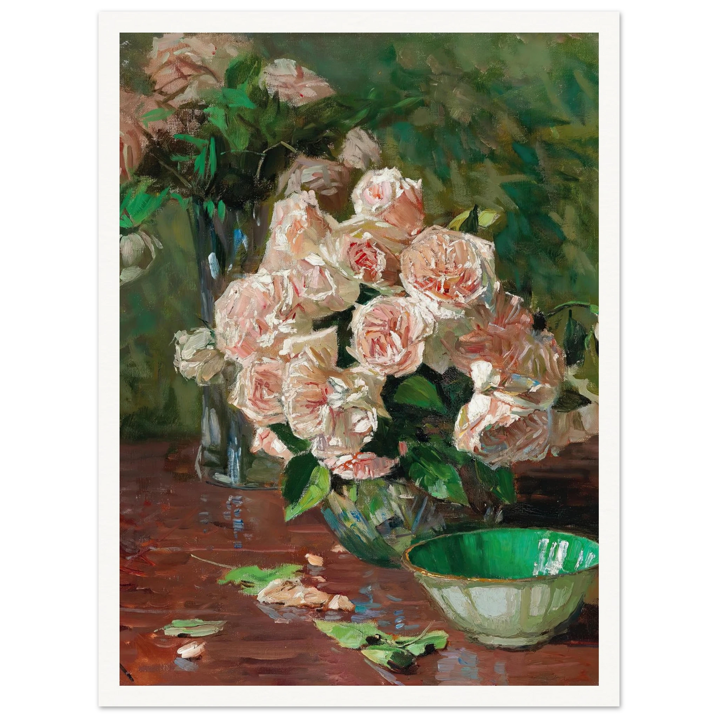 Weiße Rosen II (c. 1925) Art Print | Carl Moll - Framed Poster - 30x40 cm / 12x16″ - Black frame