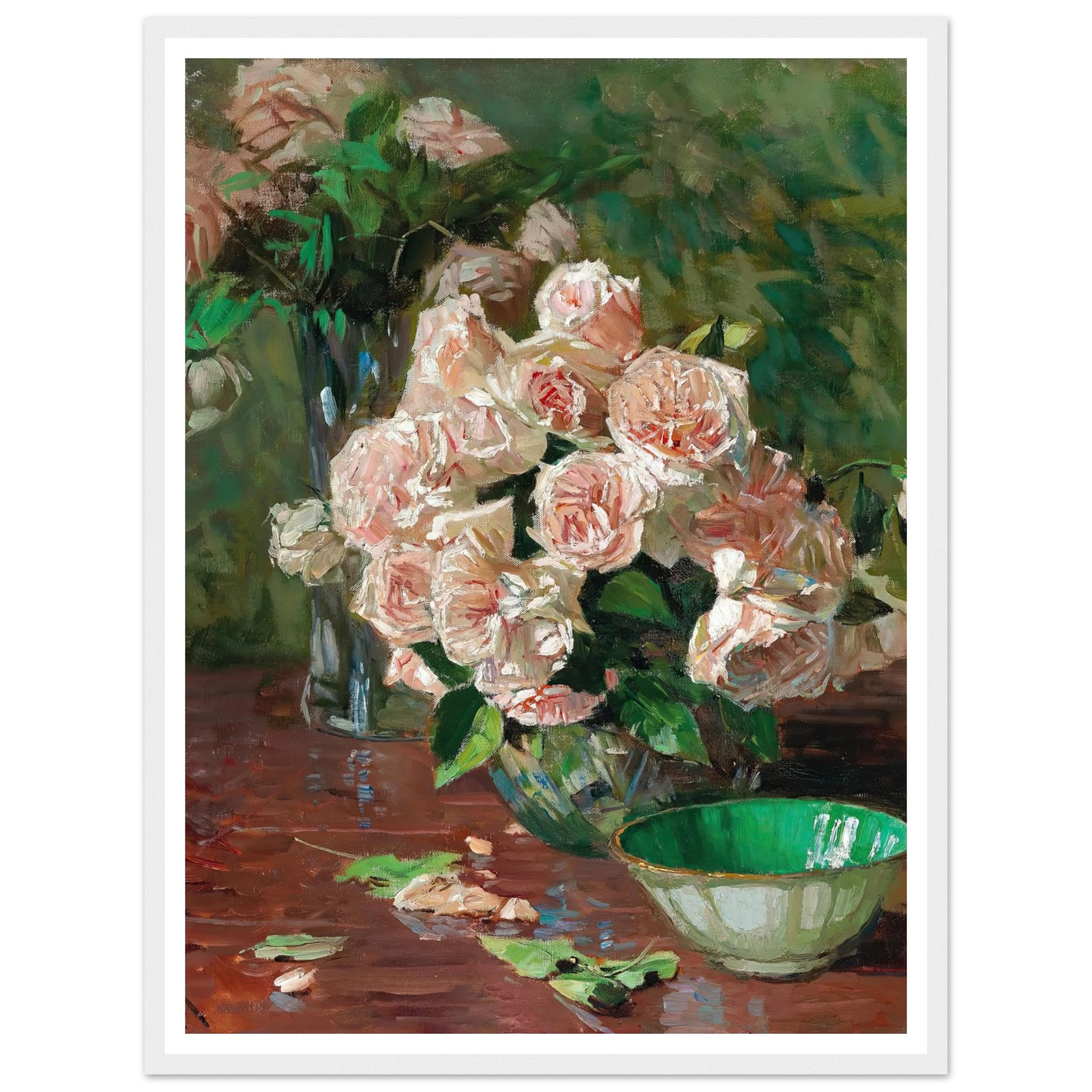 Weiße Rosen II (c. 1925) Art Print | Carl Moll - Framed Poster - 30x40 cm / 12x16″ - Black frame