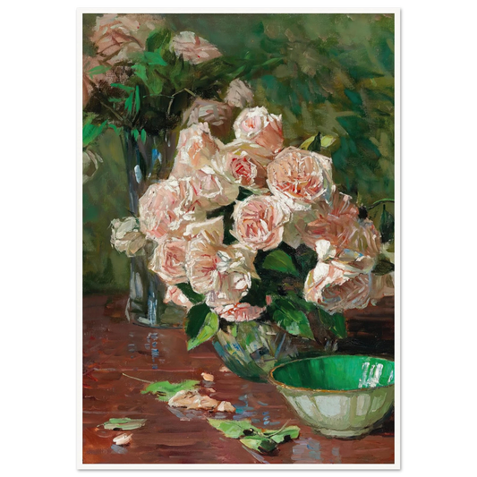 Weiße Rosen II (c. 1925) Art Print | Carl Moll - Framed Poster - 30x40 cm / 12x16″ - Black frame