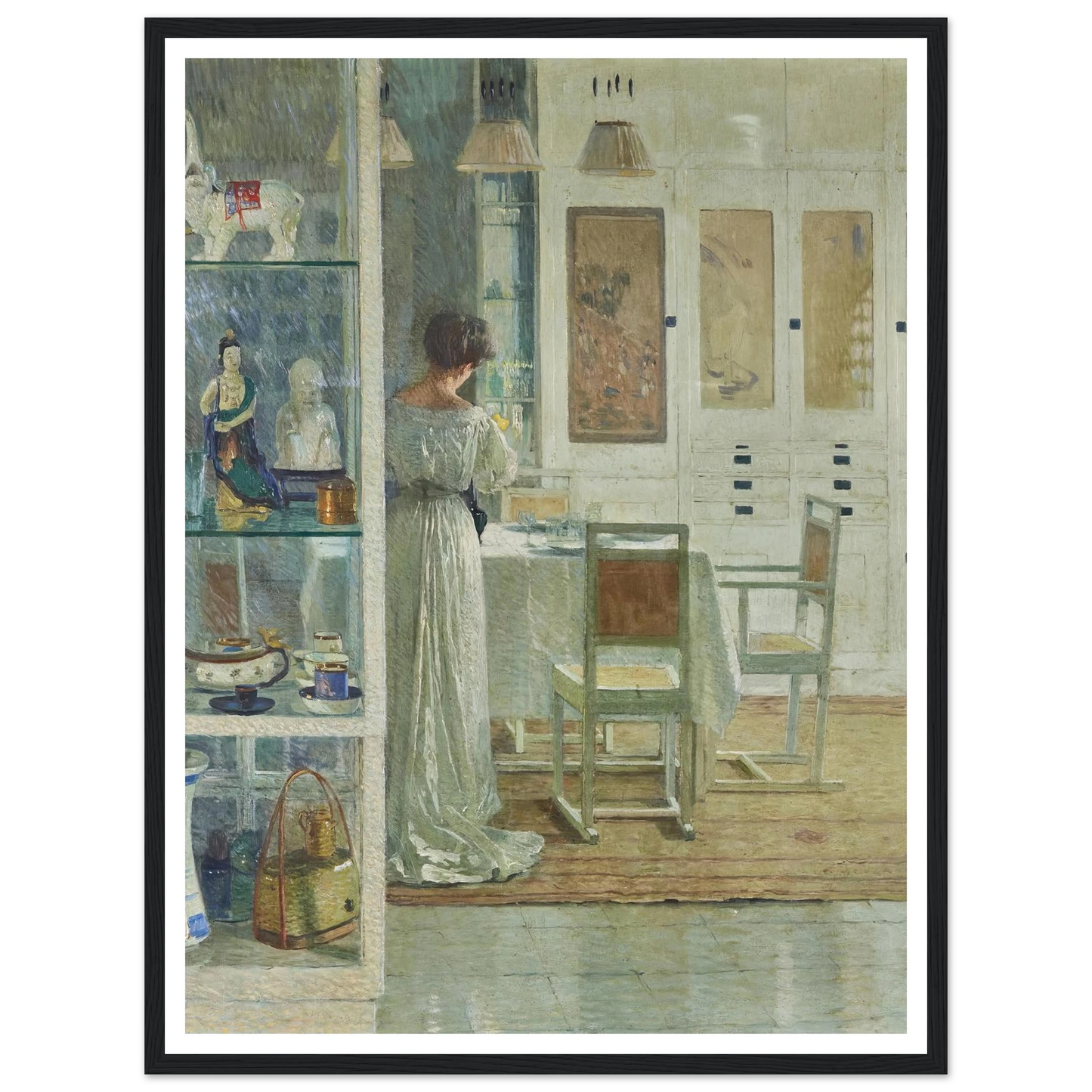 Weißes Interieur (White Interior) (1905) Art Print | Carl Moll - Framed Poster - 30x40 cm / 12x16″ - Black frame