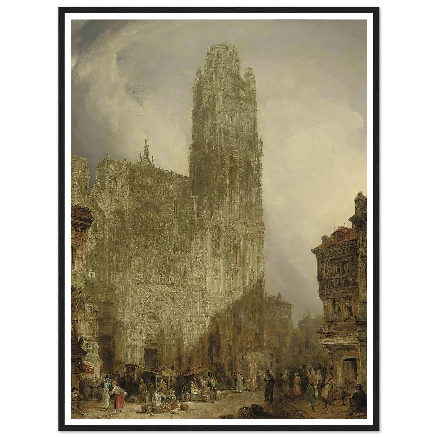 West front of Notre Dame Cathedral, Rouen (1825) Art Print | David Roberts - Framed Poster - 30x40 cm / 12x16″ - Black frame