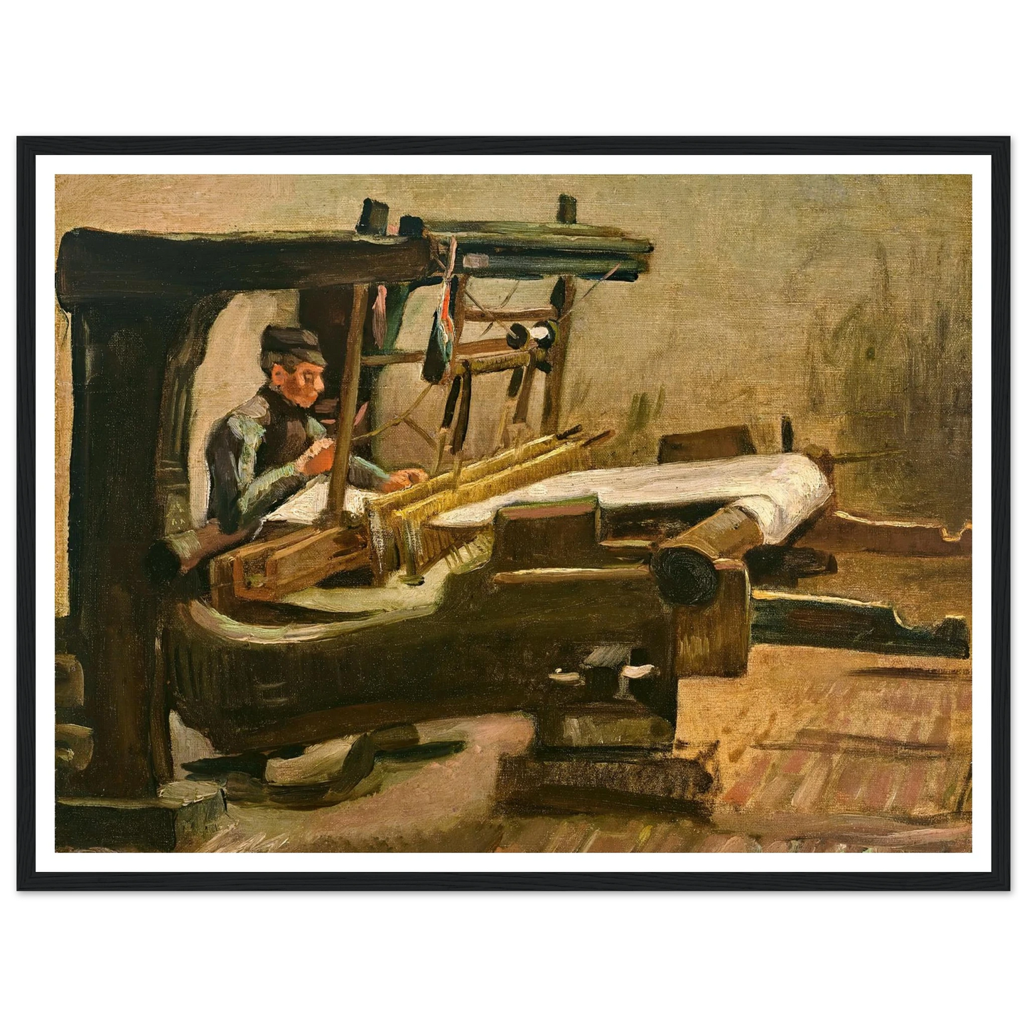 Wever naar rechts gekeerd (Weaver Facing Right) (1884) Art Print | Vincent van Gogh - Framed Poster - 30x40 cm / 12x16″ - Black frame