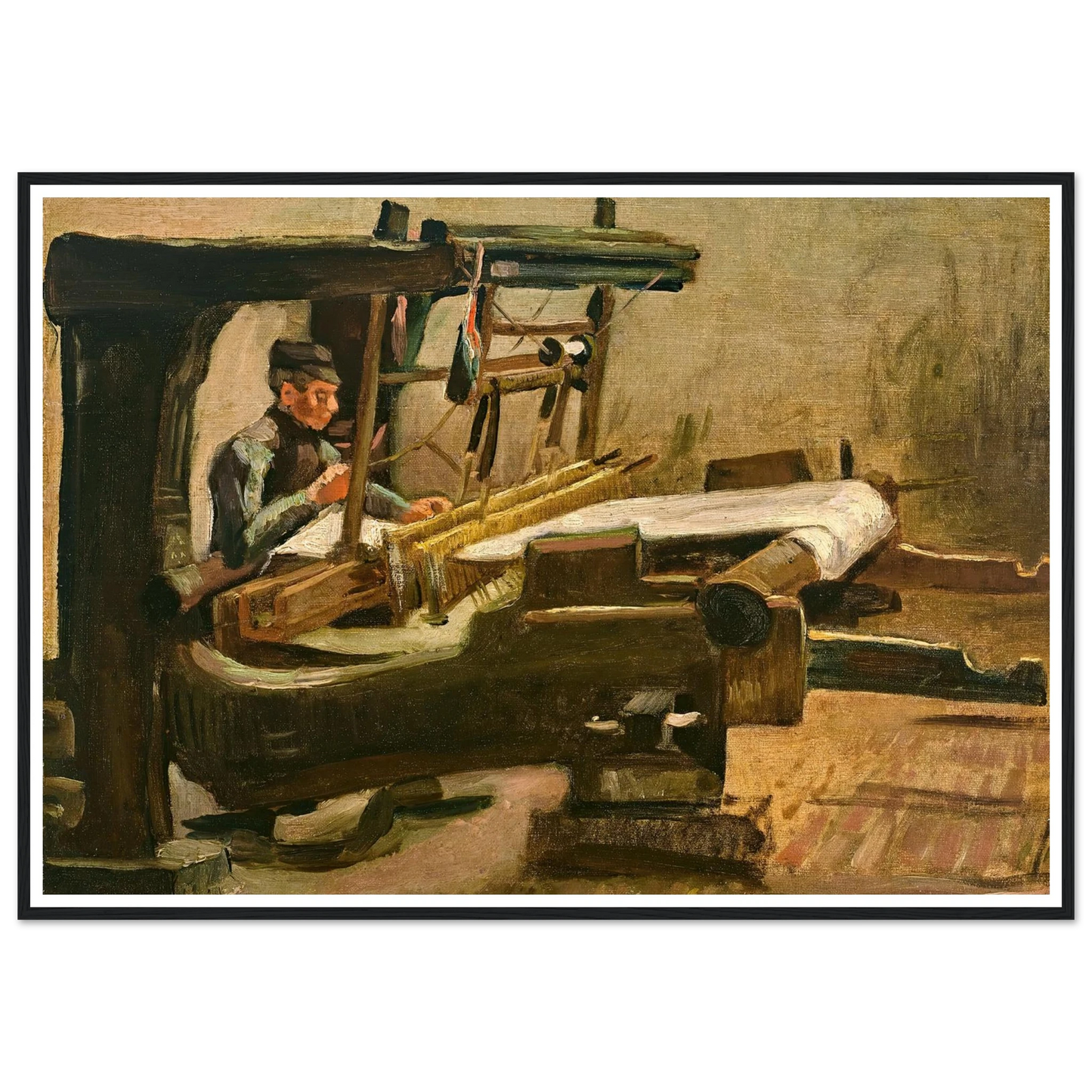 Wever naar rechts gekeerd (Weaver Facing Right) (1884) Art Print | Vincent van Gogh - Framed Poster - 30x40 cm / 12x16″ - Black frame