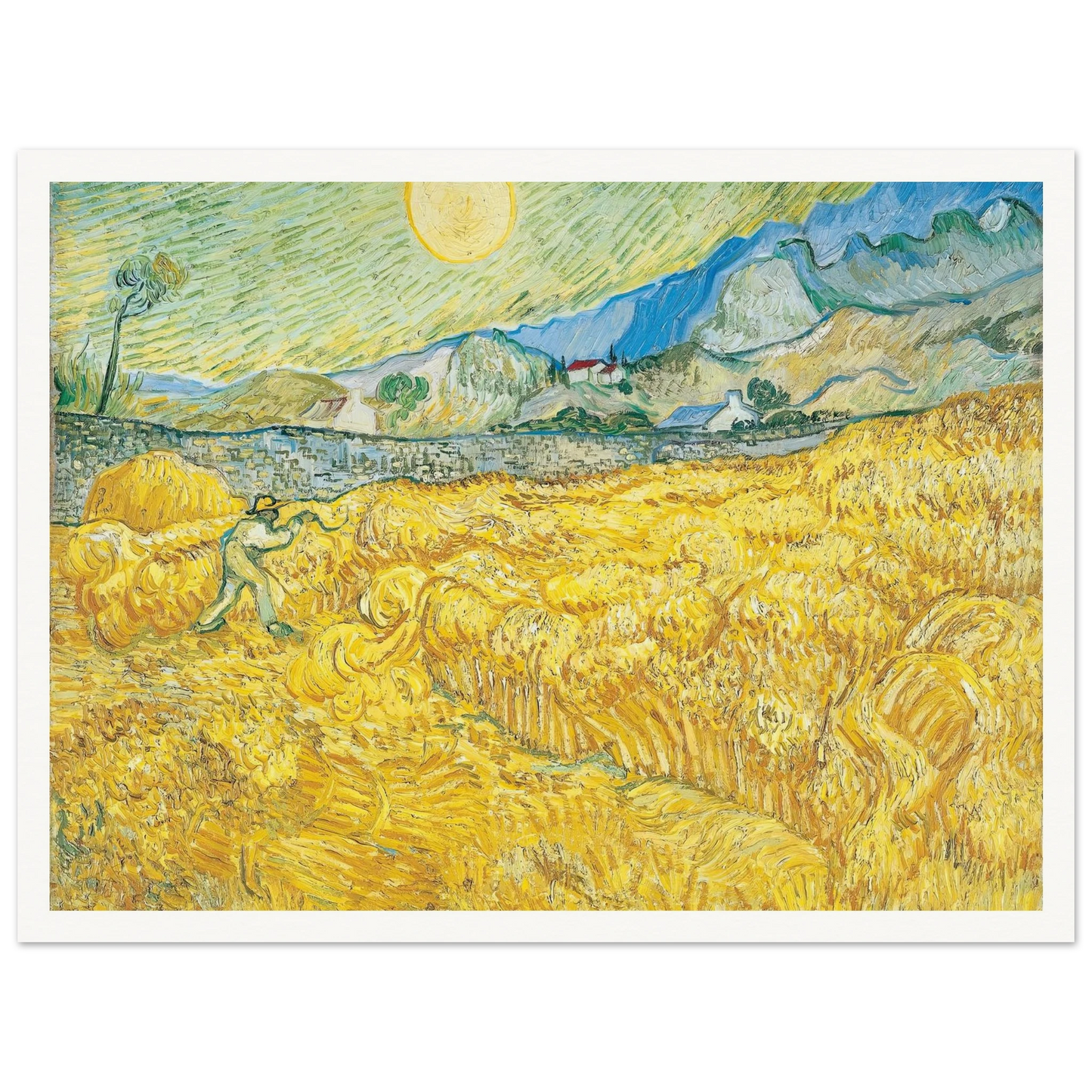 Wheat Field Behind Saint-Paul Hospital with a Reaper (1889) Art Print | Vincent van Gogh - Framed Poster - 30x40 cm / 12x16″ - Black frame