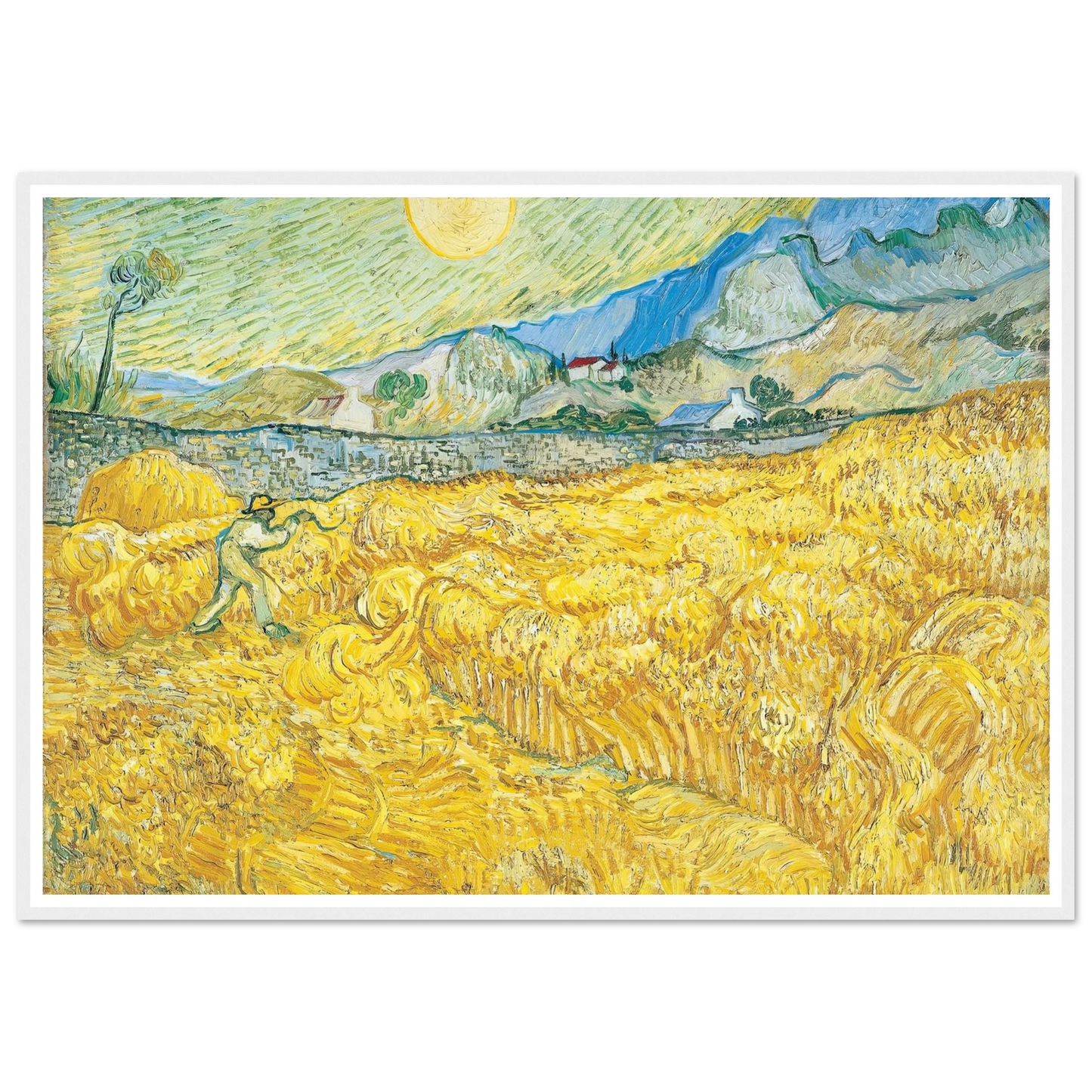 Wheat Field Behind Saint-Paul Hospital with a Reaper (1889) Art Print | Vincent van Gogh - Framed Poster - 30x40 cm / 12x16″ - Black frame