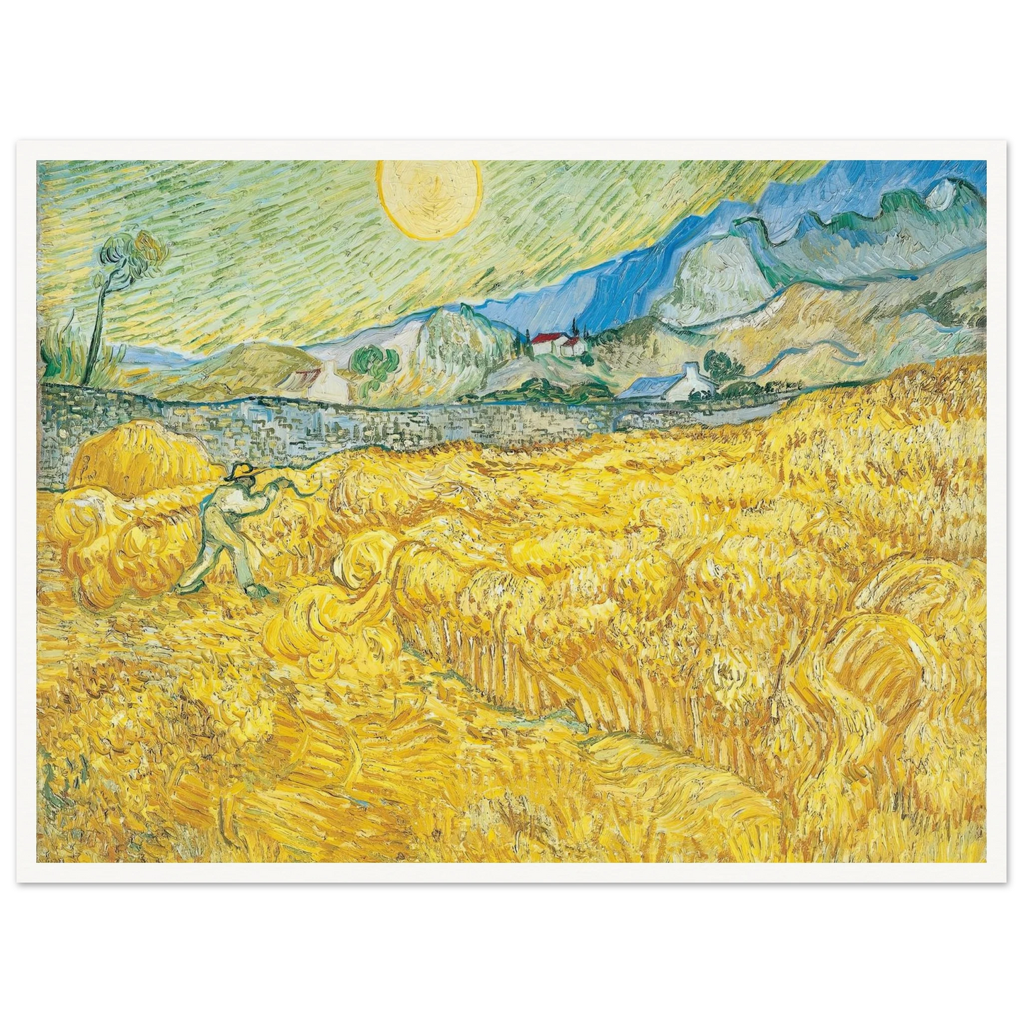 Wheat Field Behind Saint-Paul Hospital with a Reaper (1889) Art Print | Vincent van Gogh - Framed Poster - 30x40 cm / 12x16″ - Black frame