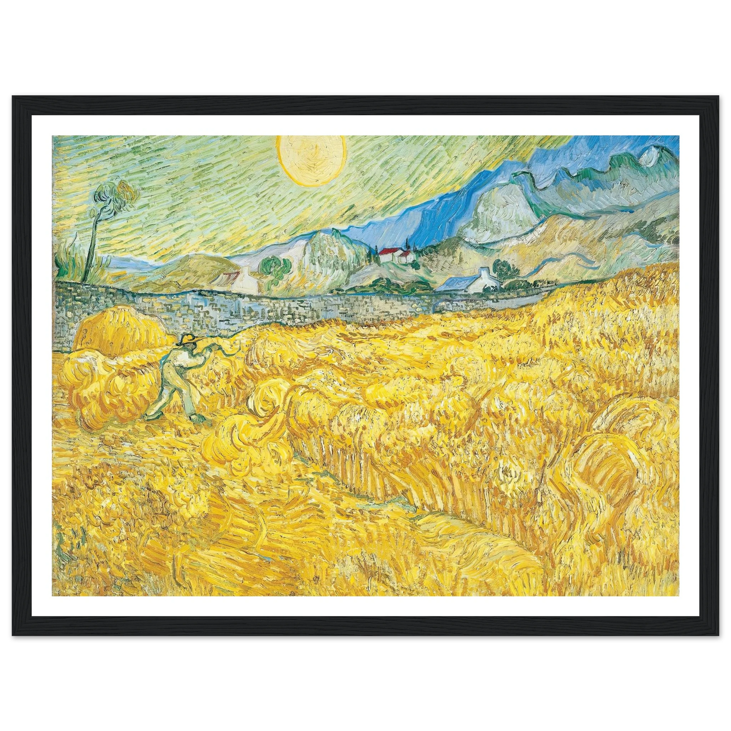 Wheat Field Behind Saint-Paul Hospital with a Reaper (1889) Art Print | Vincent van Gogh - Framed Poster - 30x40 cm / 12x16″ - Black frame