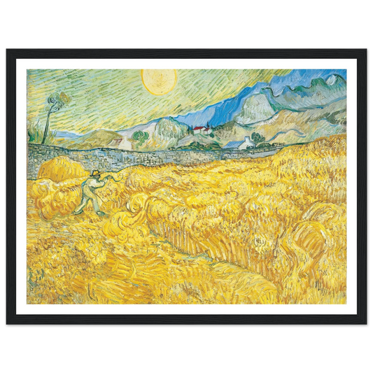 Wheat Field Behind Saint-Paul Hospital with a Reaper (1889) Art Print | Vincent van Gogh - Framed Poster - 30x40 cm / 12x16″ - Black frame