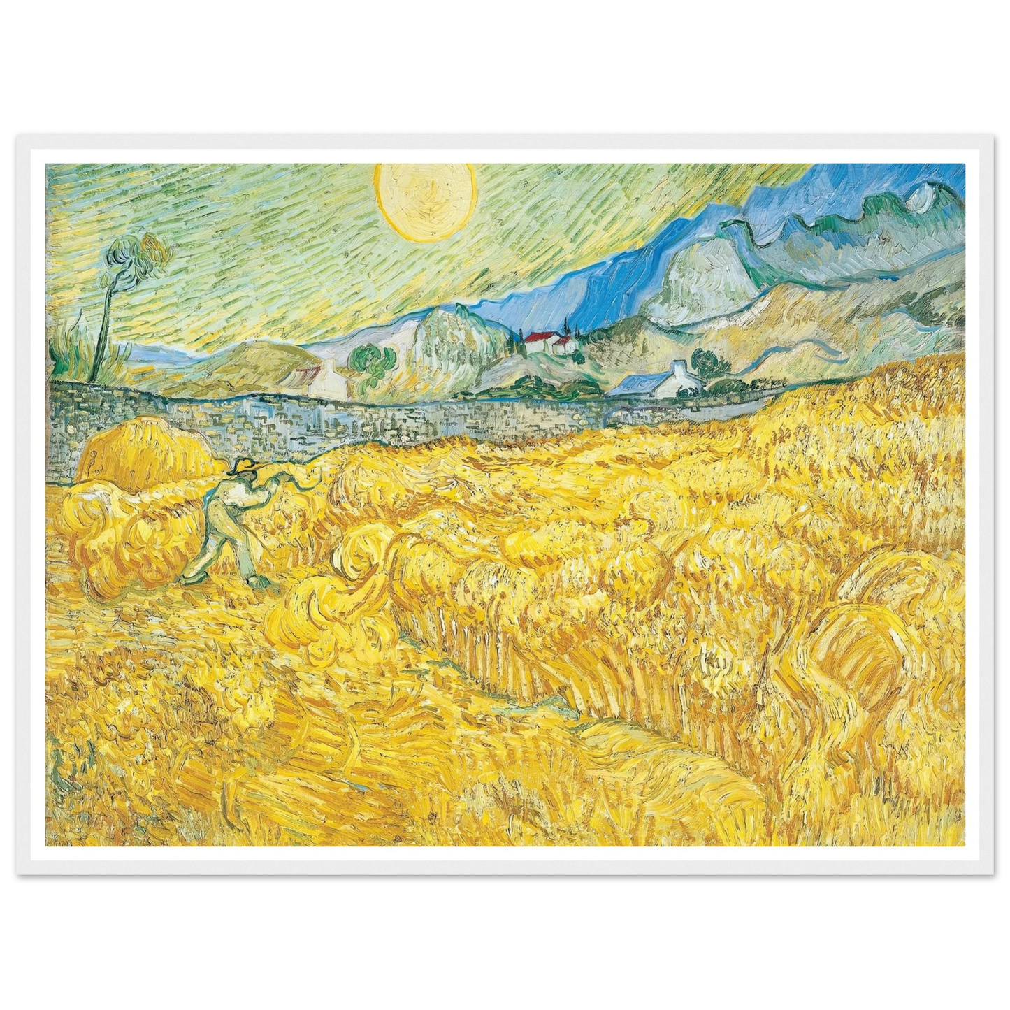 Wheat Field Behind Saint-Paul Hospital with a Reaper (1889) Art Print | Vincent van Gogh - Framed Poster - 30x40 cm / 12x16″ - Black frame