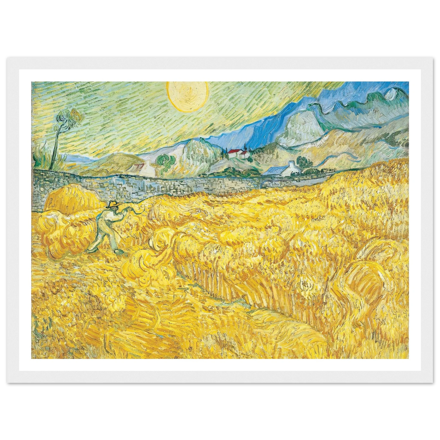 Wheat Field Behind Saint-Paul Hospital with a Reaper (1889) Art Print | Vincent van Gogh - Framed Poster - 30x40 cm / 12x16″ - Black frame