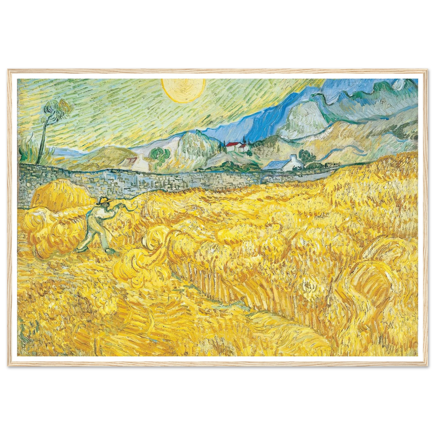 Wheat Field Behind Saint-Paul Hospital with a Reaper (1889) Art Print | Vincent van Gogh - Framed Poster - 30x40 cm / 12x16″ - Black frame