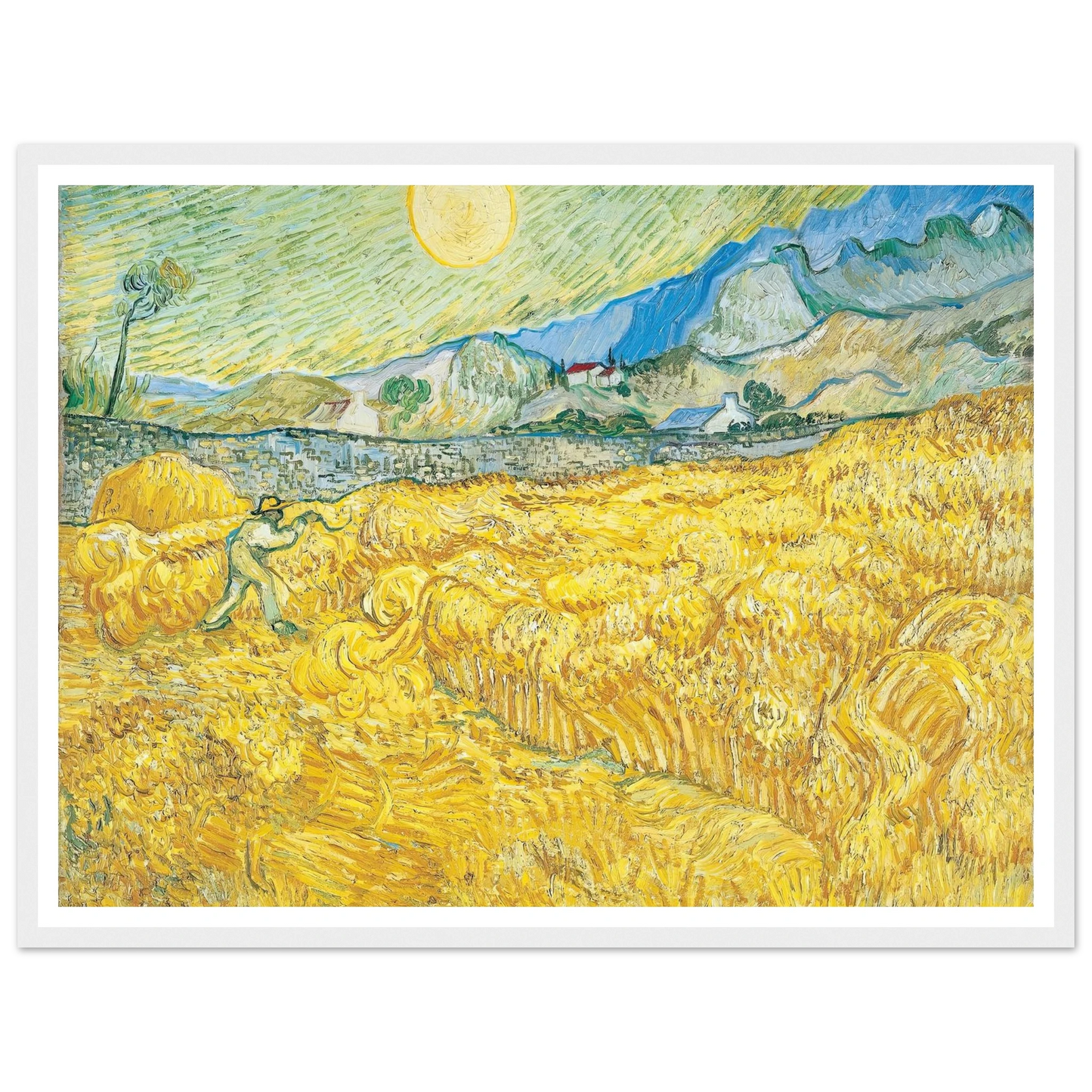 Wheat Field Behind Saint-Paul Hospital with a Reaper (1889) Art Print | Vincent van Gogh - Framed Poster - 30x40 cm / 12x16″ - Black frame