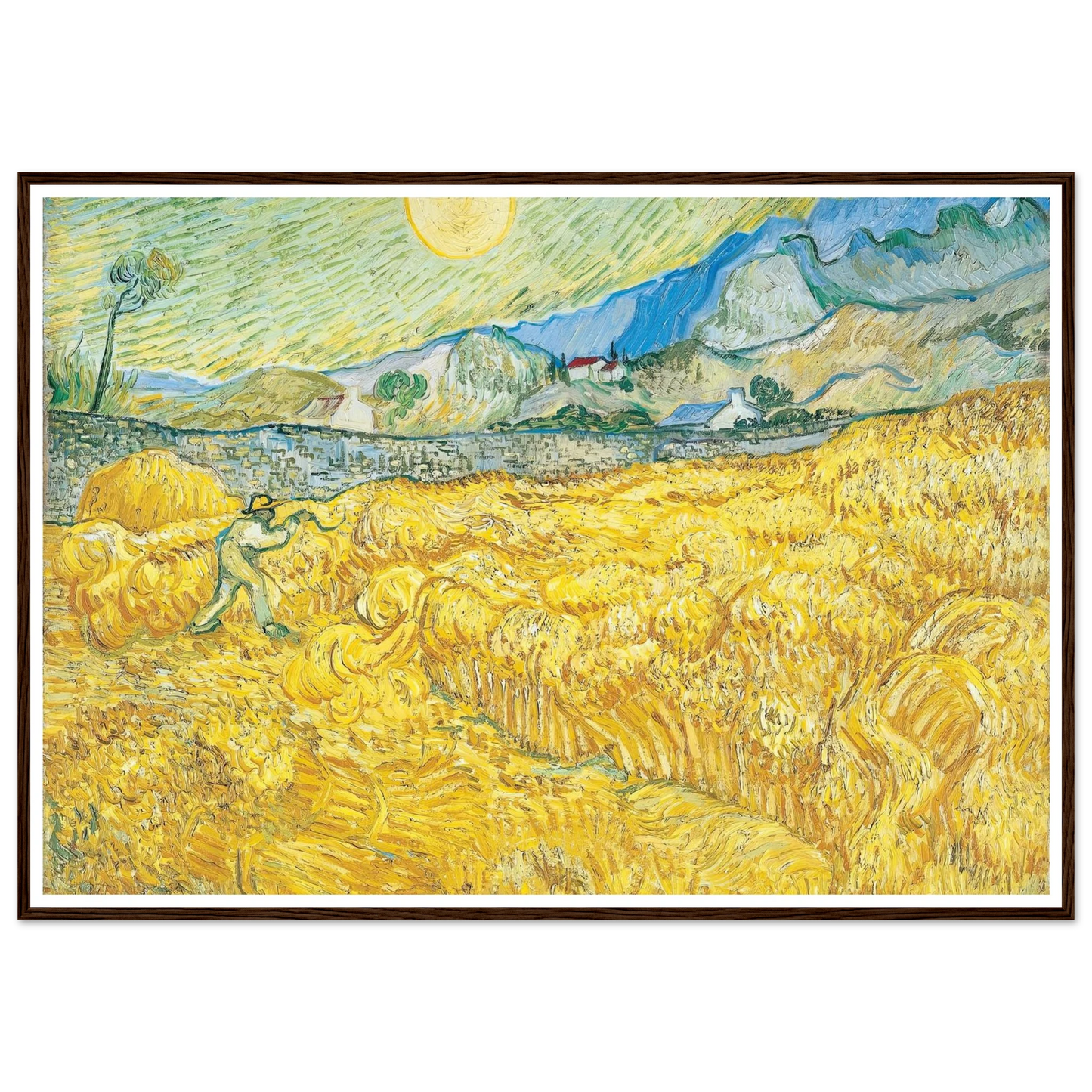 Wheat Field Behind Saint-Paul Hospital with a Reaper (1889) Art Print | Vincent van Gogh - Framed Poster - 30x40 cm / 12x16″ - Black frame