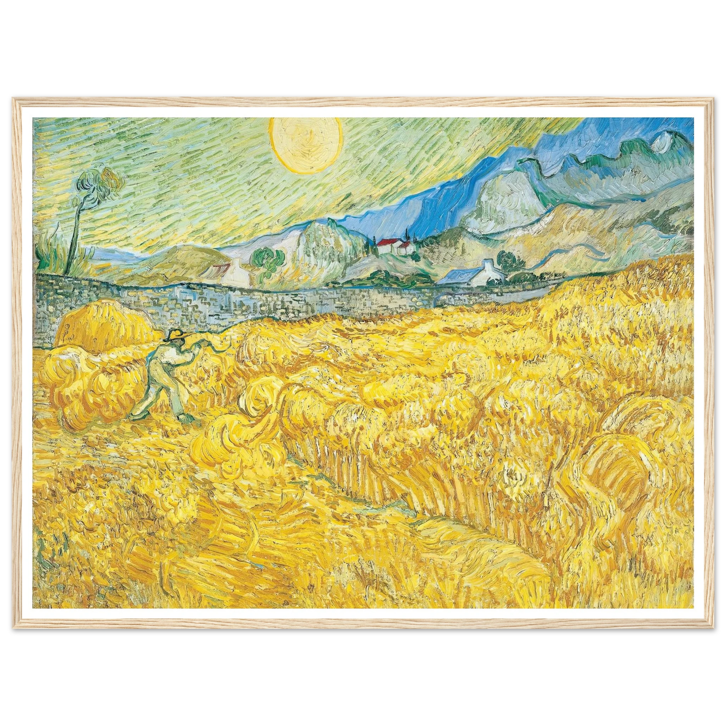 Wheat Field Behind Saint-Paul Hospital with a Reaper (1889) Art Print | Vincent van Gogh - Framed Poster - 30x40 cm / 12x16″ - Black frame