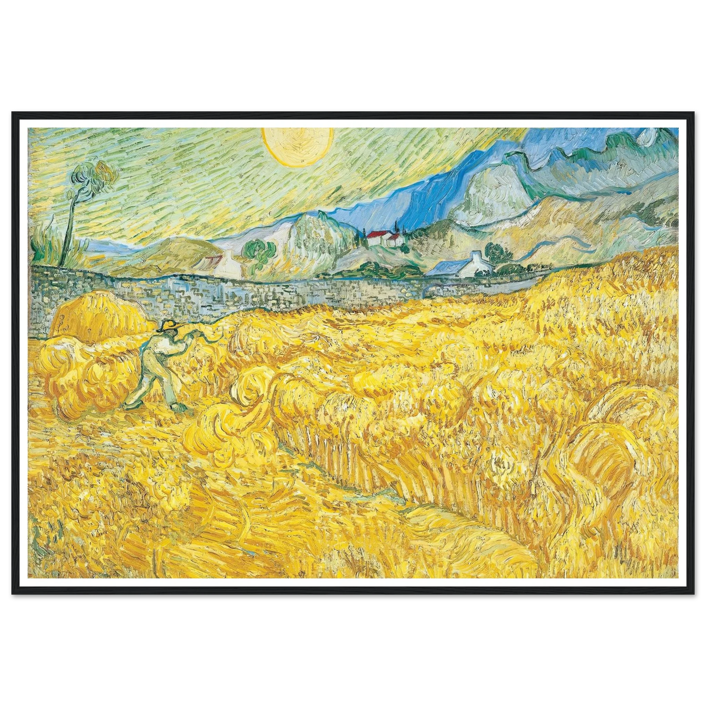 Wheat Field Behind Saint-Paul Hospital with a Reaper (1889) Art Print | Vincent van Gogh - Framed Poster - 30x40 cm / 12x16″ - Black frame