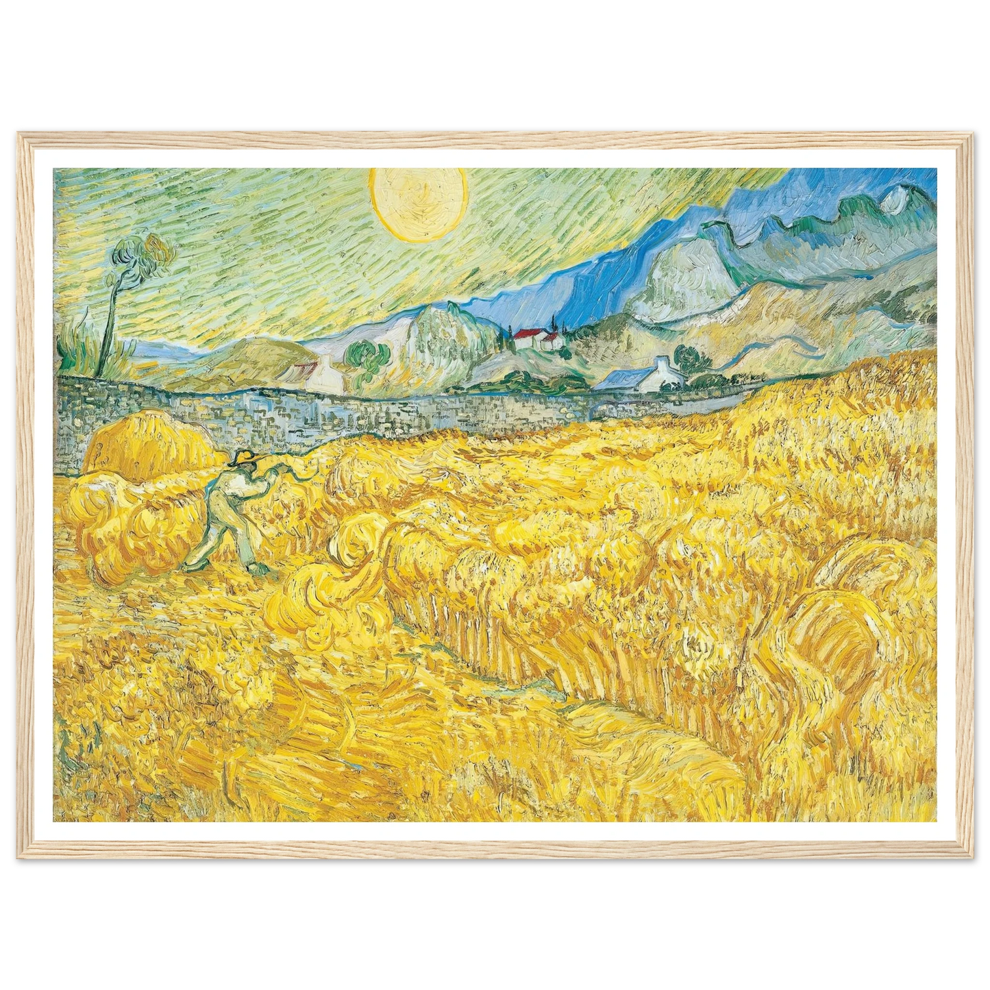 Wheat Field Behind Saint-Paul Hospital with a Reaper (1889) Art Print | Vincent van Gogh - Framed Poster - 30x40 cm / 12x16″ - Black frame