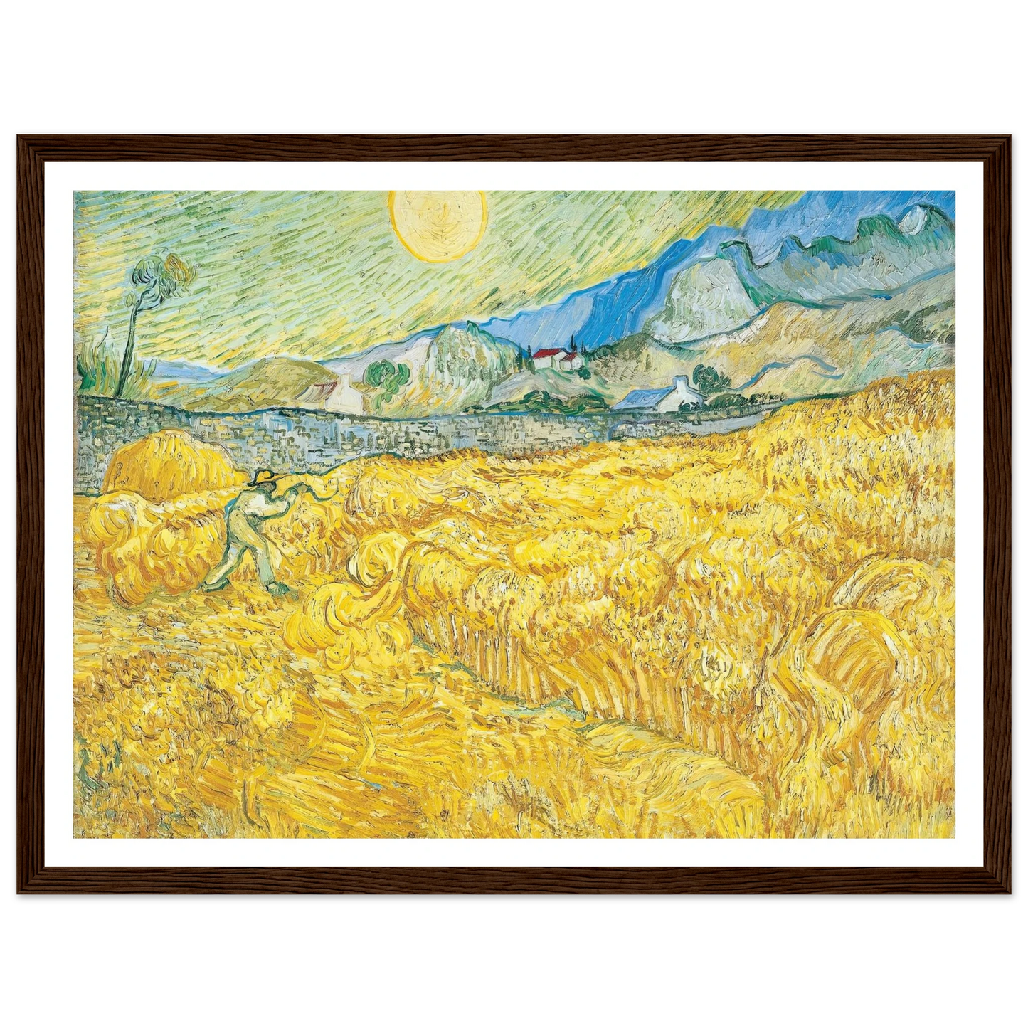 Wheat Field Behind Saint-Paul Hospital with a Reaper (1889) Art Print | Vincent van Gogh - Framed Poster - 30x40 cm / 12x16″ - Black frame