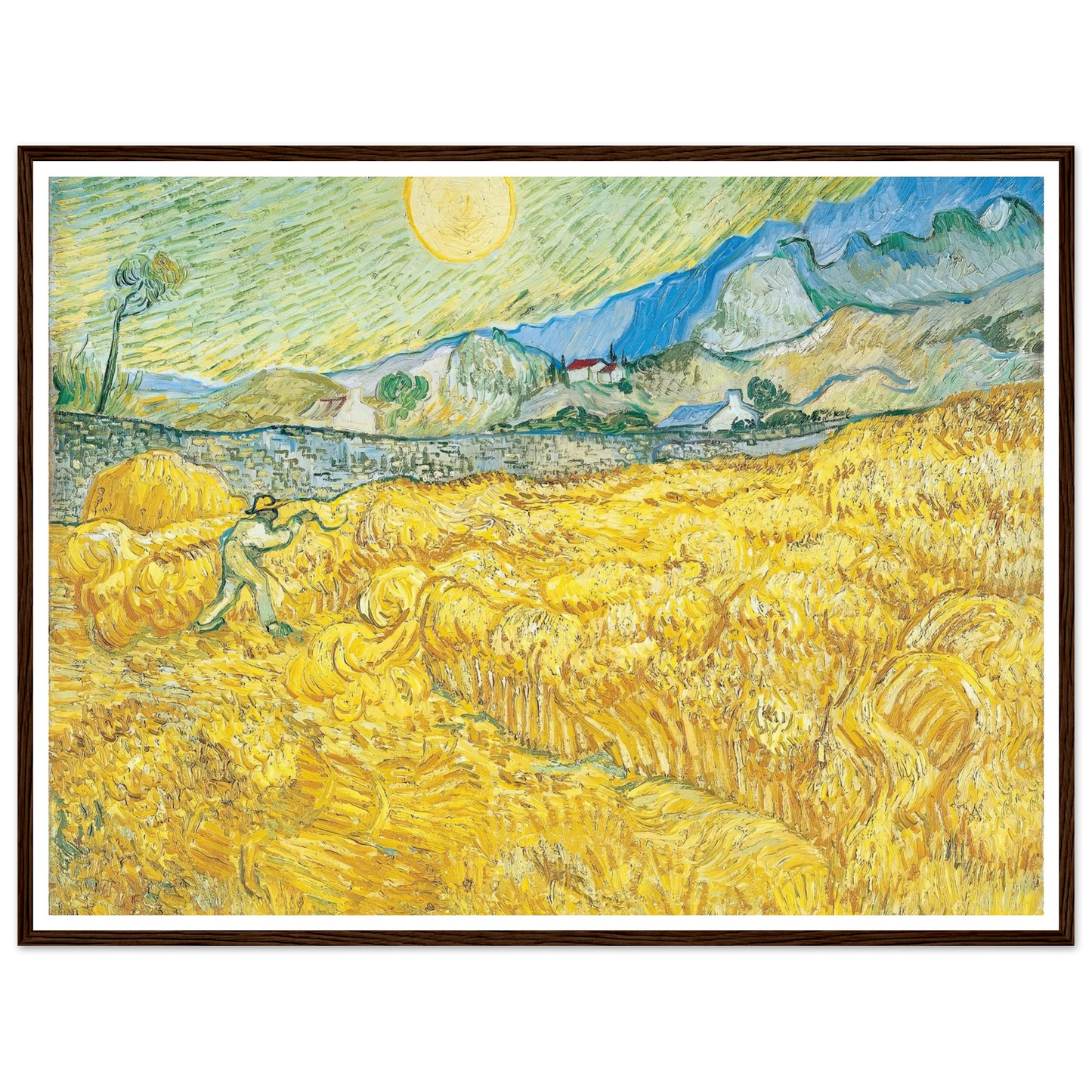 Wheat Field Behind Saint-Paul Hospital with a Reaper (1889) Art Print | Vincent van Gogh - Framed Poster - 30x40 cm / 12x16″ - Black frame
