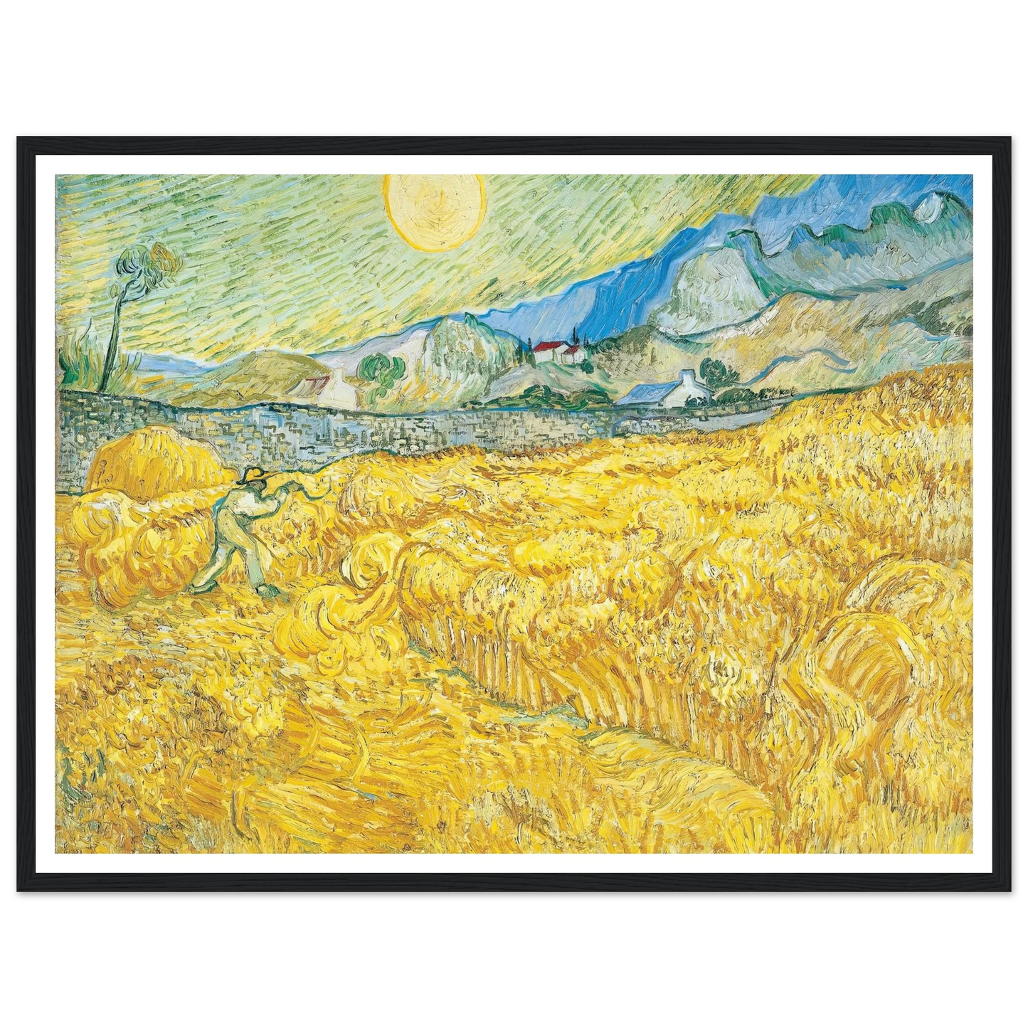 Wheat Field Behind Saint-Paul Hospital with a Reaper (1889) Art Print | Vincent van Gogh - Framed Poster - 30x40 cm / 12x16″ - Black frame