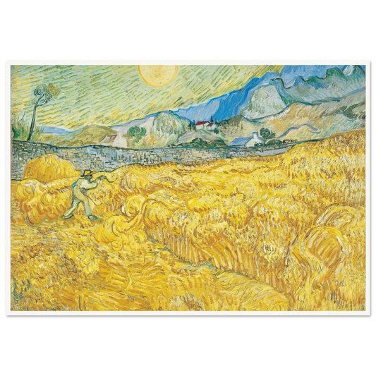 Wheat Field Behind Saint-Paul Hospital with a Reaper (1889) Art Print | Vincent van Gogh - Framed Poster - 30x40 cm / 12x16″ - Black frame