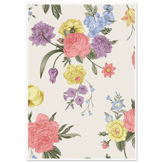 White Sketch Bouquet Art Print | William Morris Inspired - Framed Poster - 30x30 cm / 12x12″ - Black frame