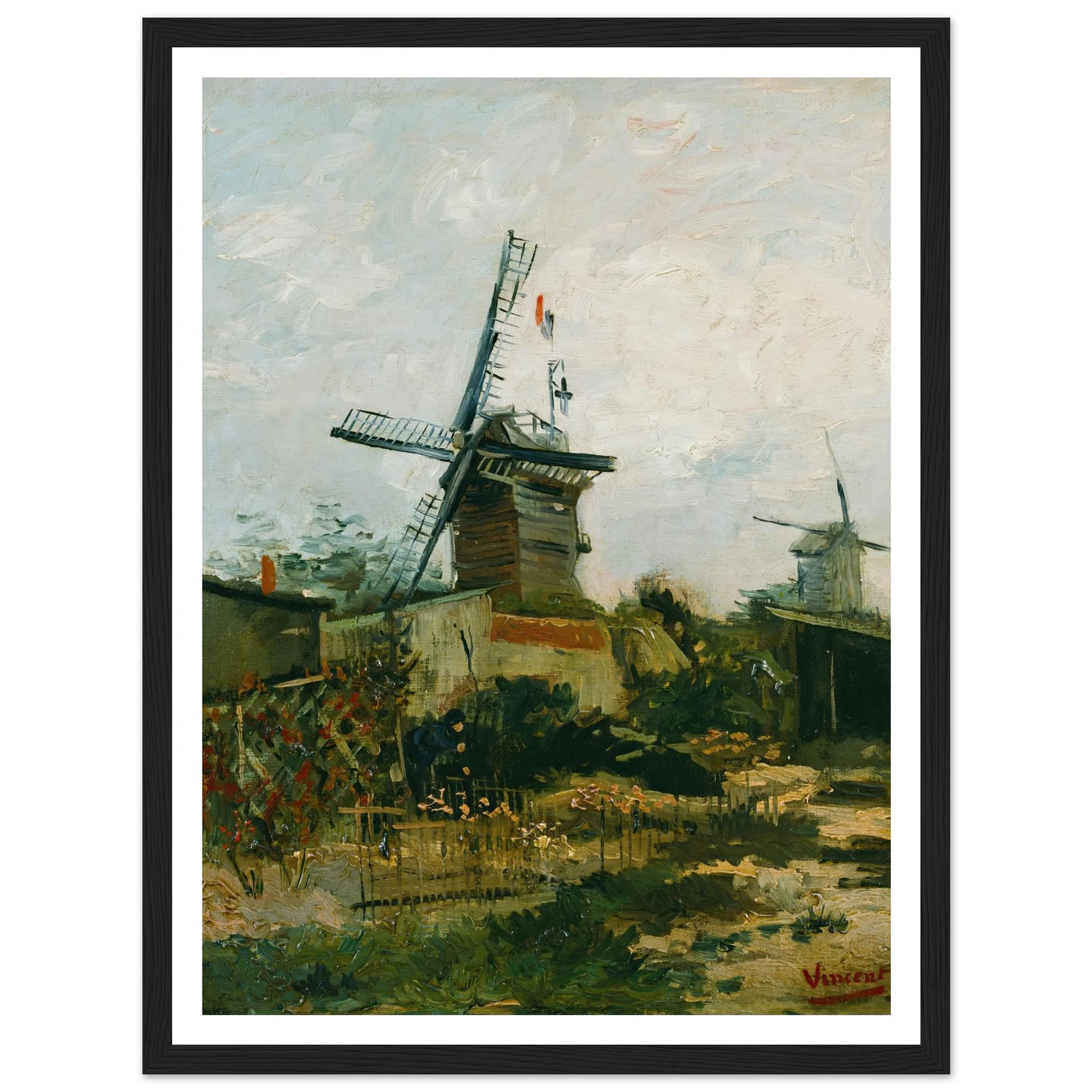 Windmills on Montmartre (1886) Art Print | Vincent van Gogh - Framed Poster - 30x40 cm / 12x16″ - Black frame