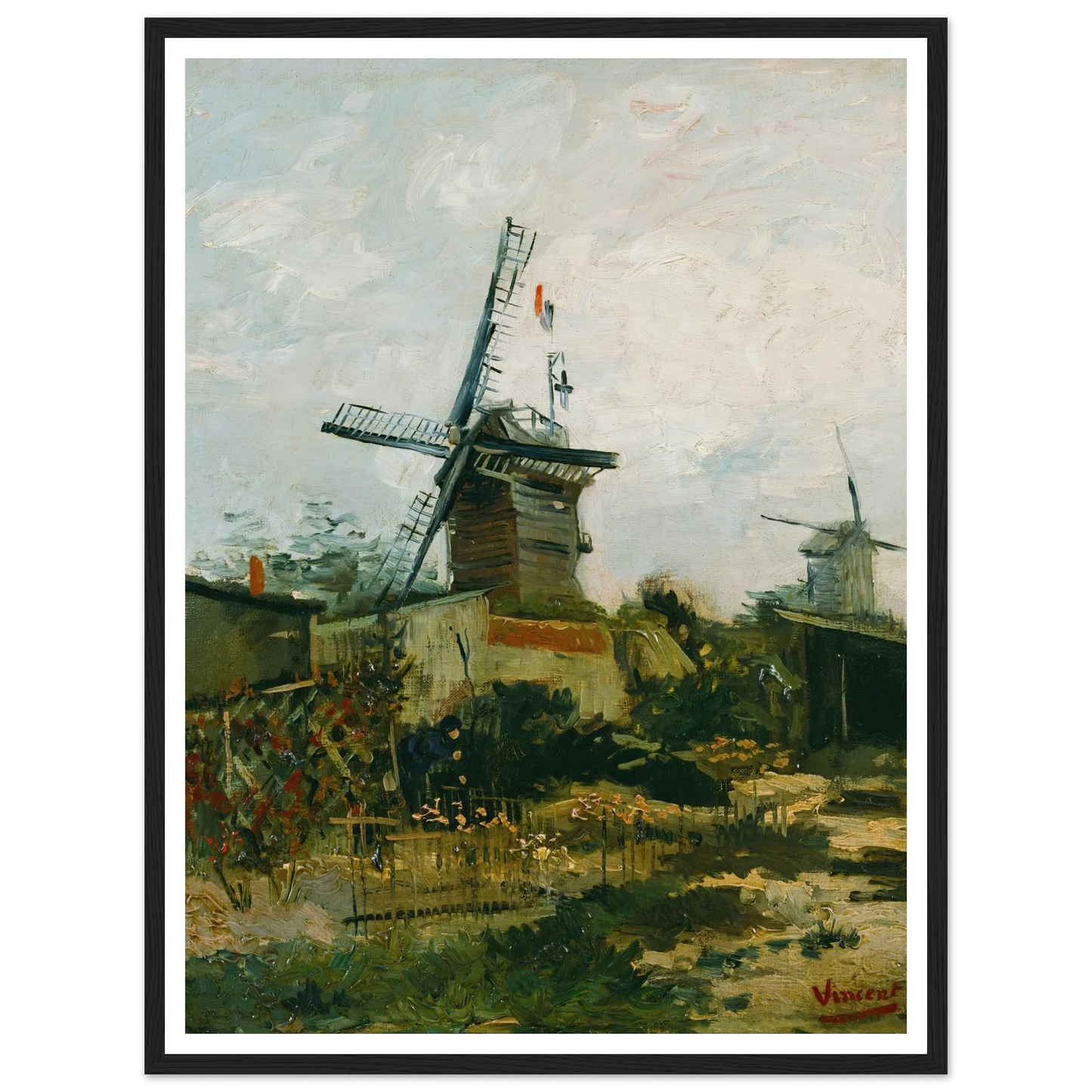 Windmills on Montmartre (1886) Art Print | Vincent van Gogh - Framed Poster - 30x40 cm / 12x16″ - Black frame