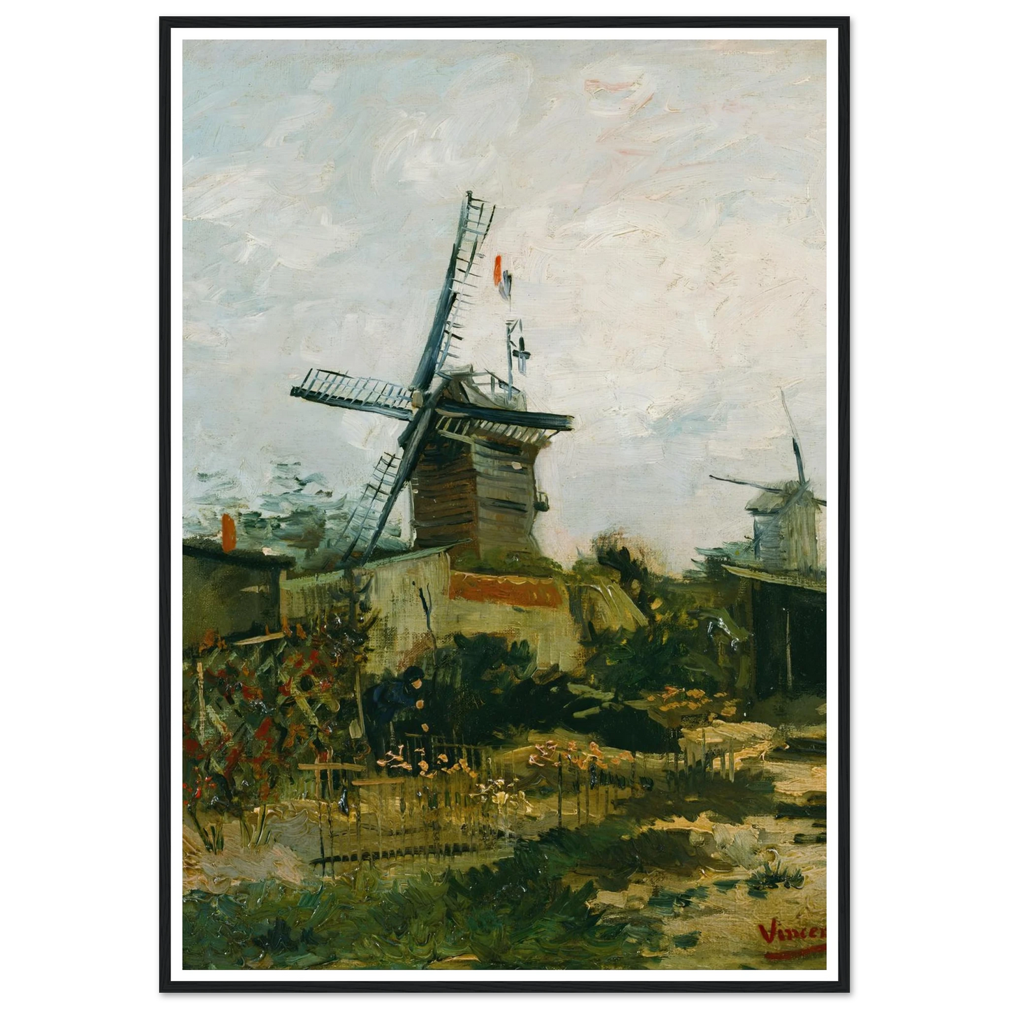 Windmills on Montmartre (1886) Art Print | Vincent van Gogh - Framed Poster - 30x40 cm / 12x16″ - Black frame