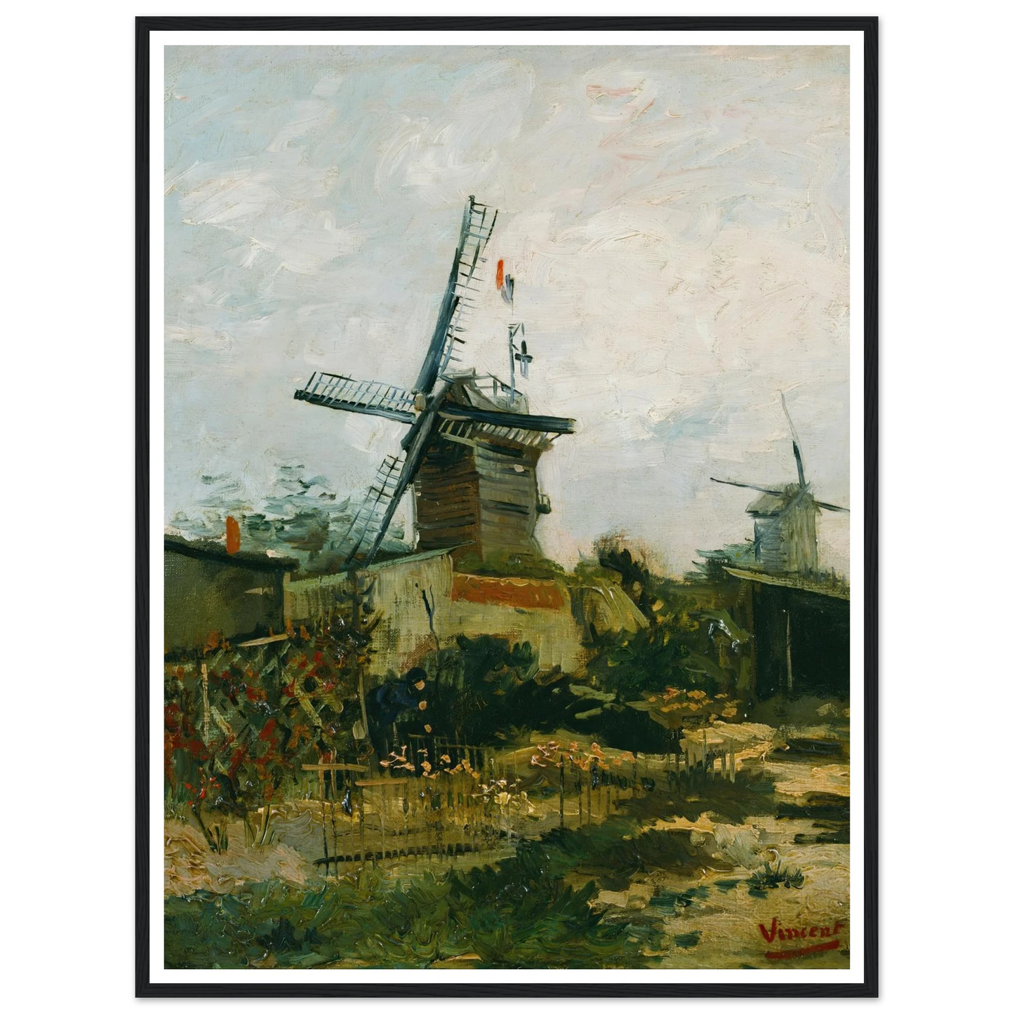 Windmills on Montmartre (1886) Art Print | Vincent van Gogh - Framed Poster - 30x40 cm / 12x16″ - Black frame