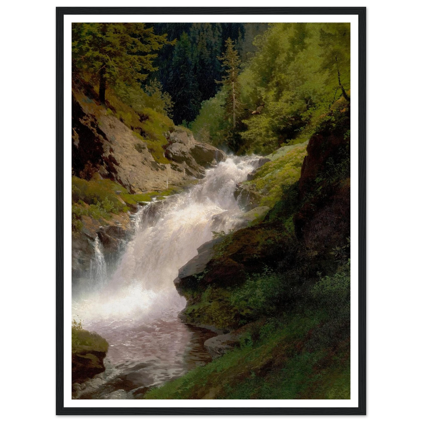 Winona Falls (1877) Art Print | Hermann Ottomar Herzog - Framed Poster - 30x40 cm / 12x16″ - Black frame