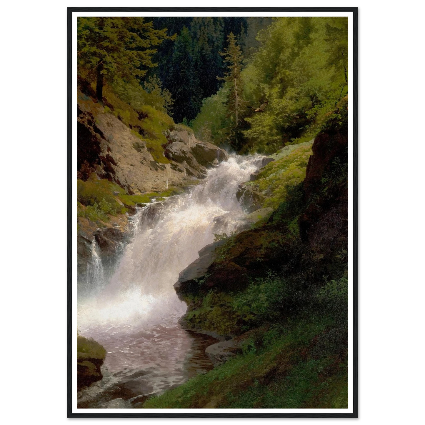 Winona Falls (1877) Art Print | Hermann Ottomar Herzog - Framed Poster - 30x40 cm / 12x16″ - Black frame