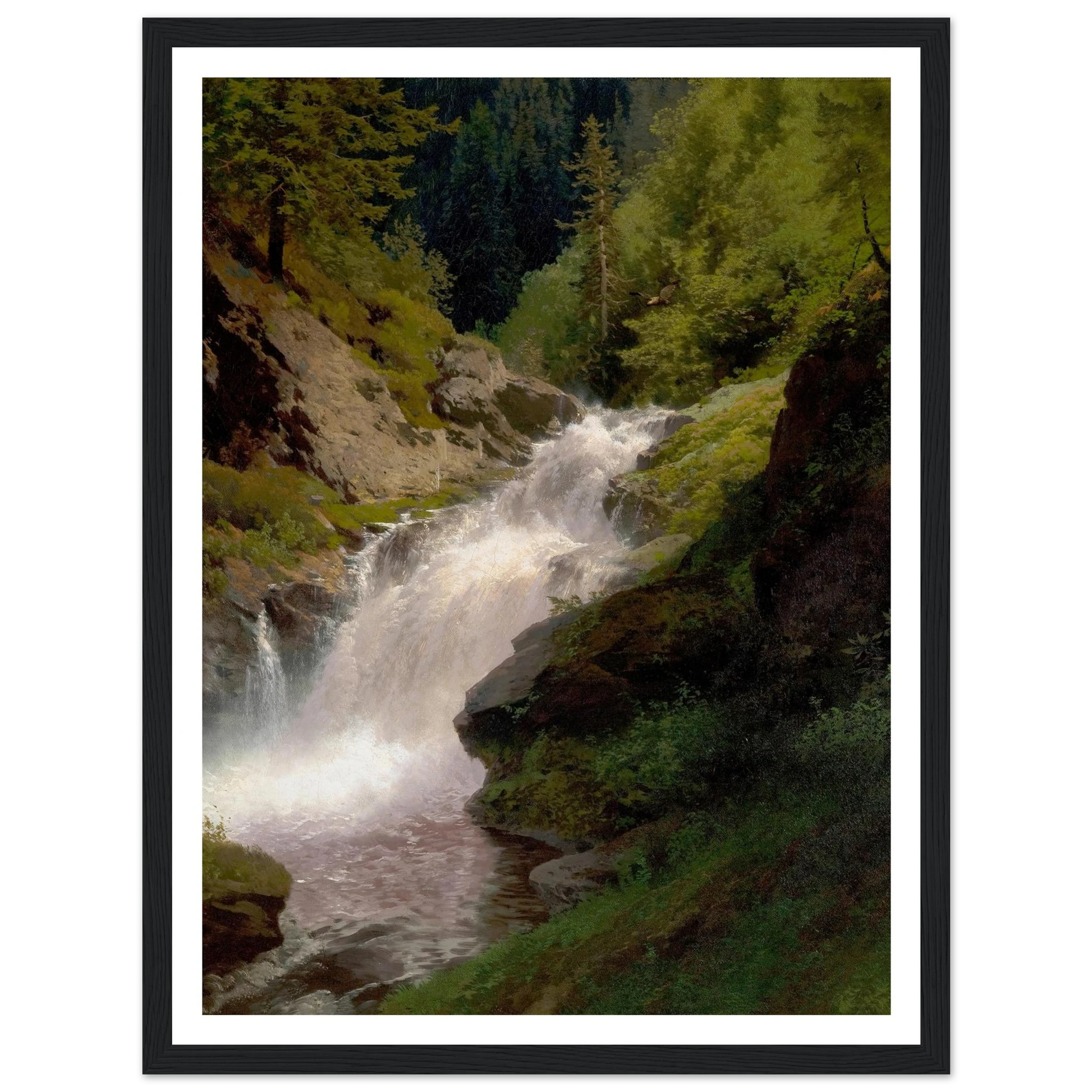 Winona Falls (1877) Art Print | Hermann Ottomar Herzog - Framed Poster - 30x40 cm / 12x16″ - Black frame