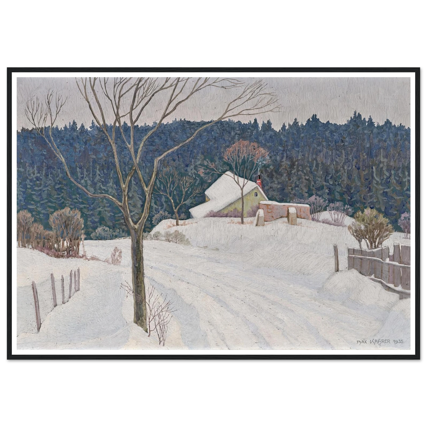 Winter beim Käferkreuzwäldchen (1935) Art Print | Max Kahrer - Framed Poster - 30x40 cm / 12x16″ - Black frame