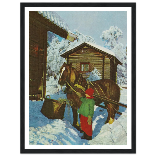 Winter Delivery At Cabin - Framed Poster - 30x40 cm / 12x16″ - Black frame
