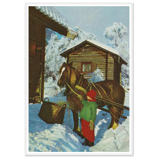 Winter Delivery At Cabin - Framed Poster - 30x40 cm / 12x16″ - Black frame