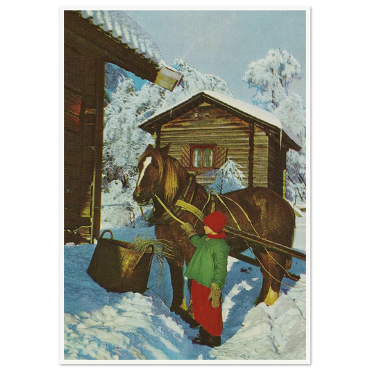 Winter Delivery At Cabin - Framed Poster - 30x40 cm / 12x16″ - Black frame