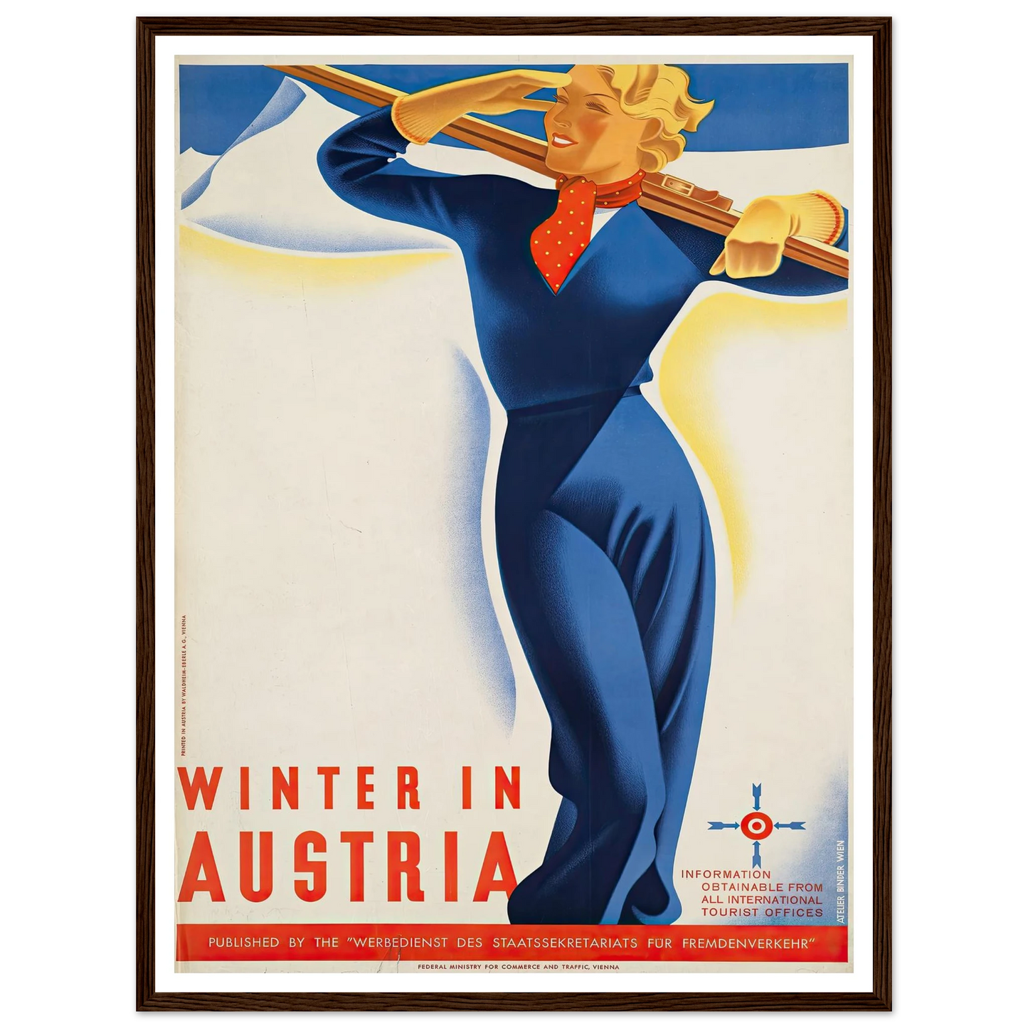 Winter in Austria Art Print | Joseph Binder - Framed Poster - 30x40 cm / 12x16″ - Black frame