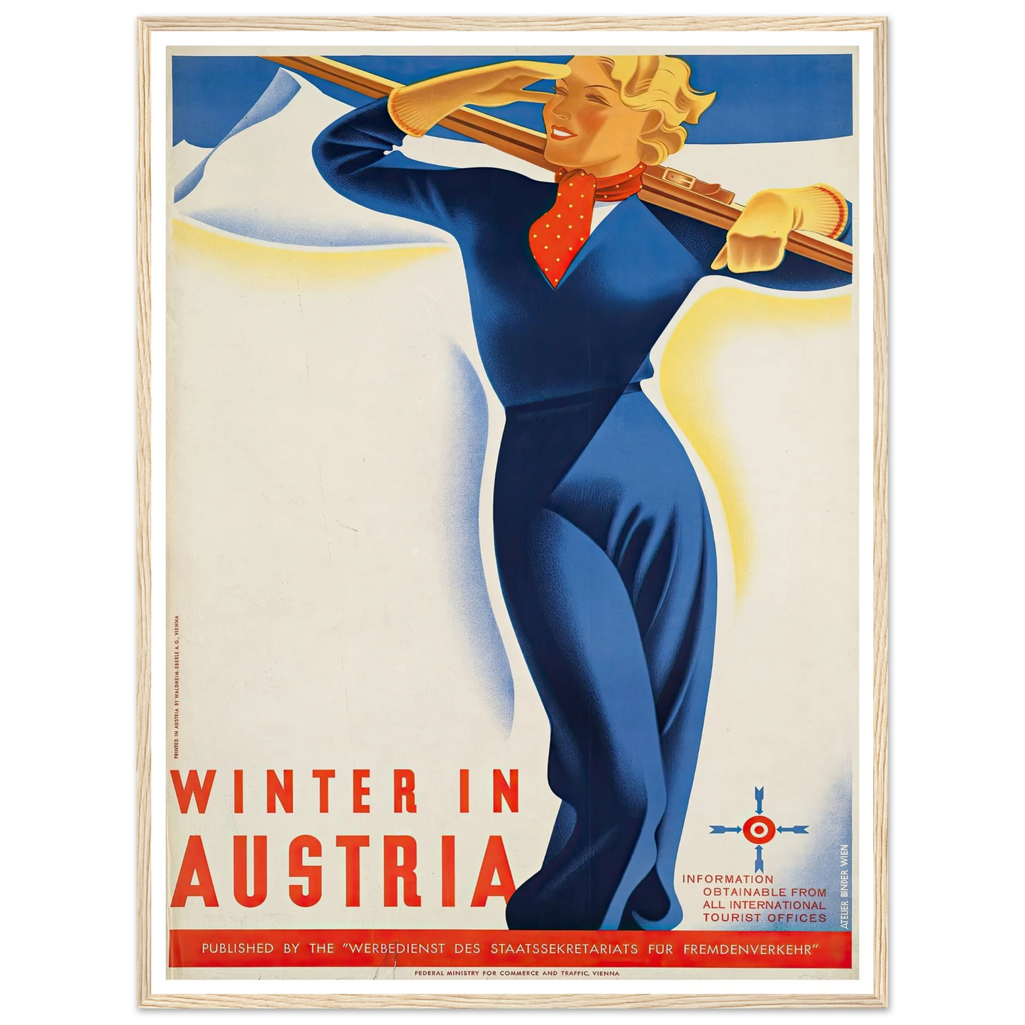 Winter in Austria Art Print | Joseph Binder - Framed Poster - 30x40 cm / 12x16″ - Black frame