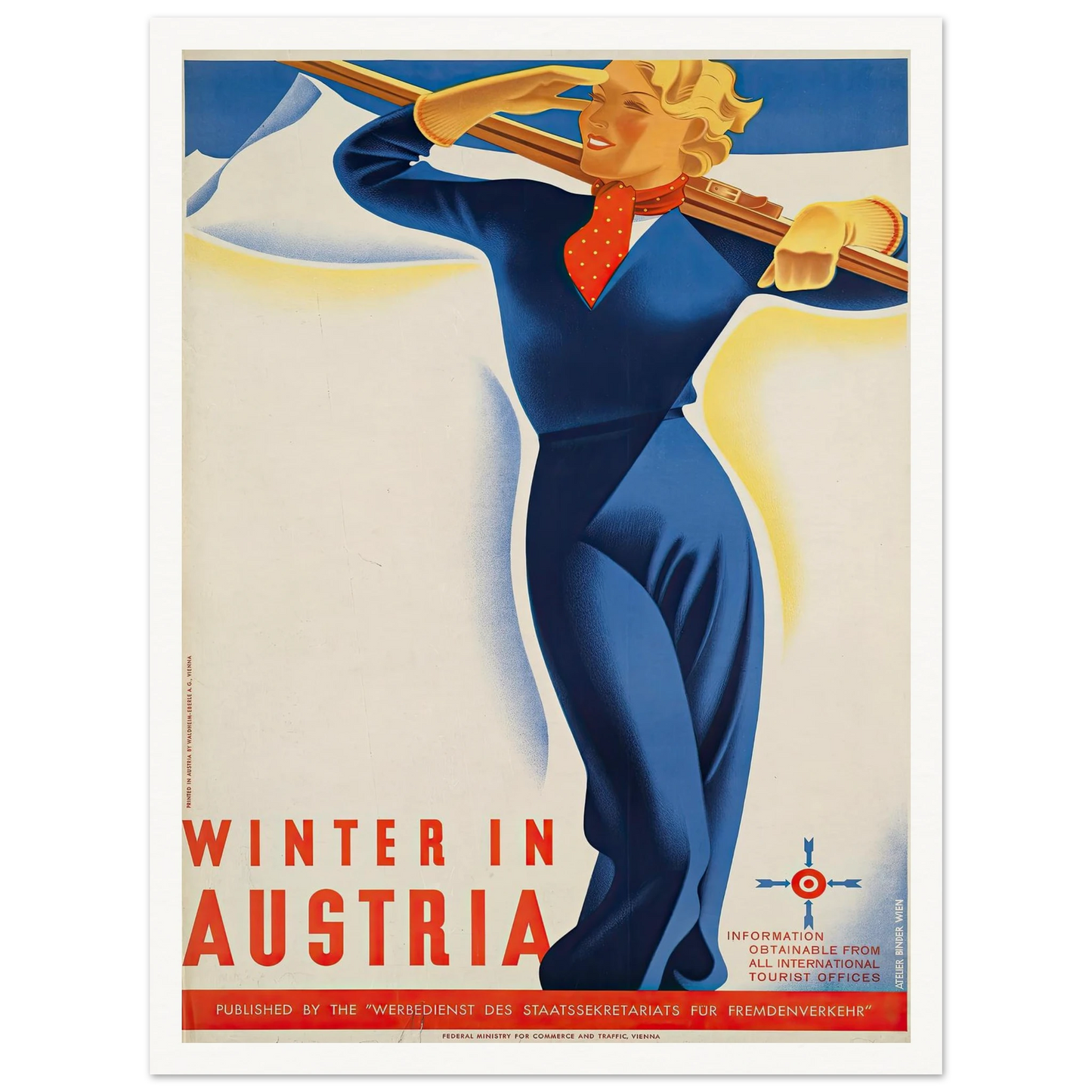 Winter in Austria Art Print | Joseph Binder - Framed Poster - 30x40 cm / 12x16″ - Black frame