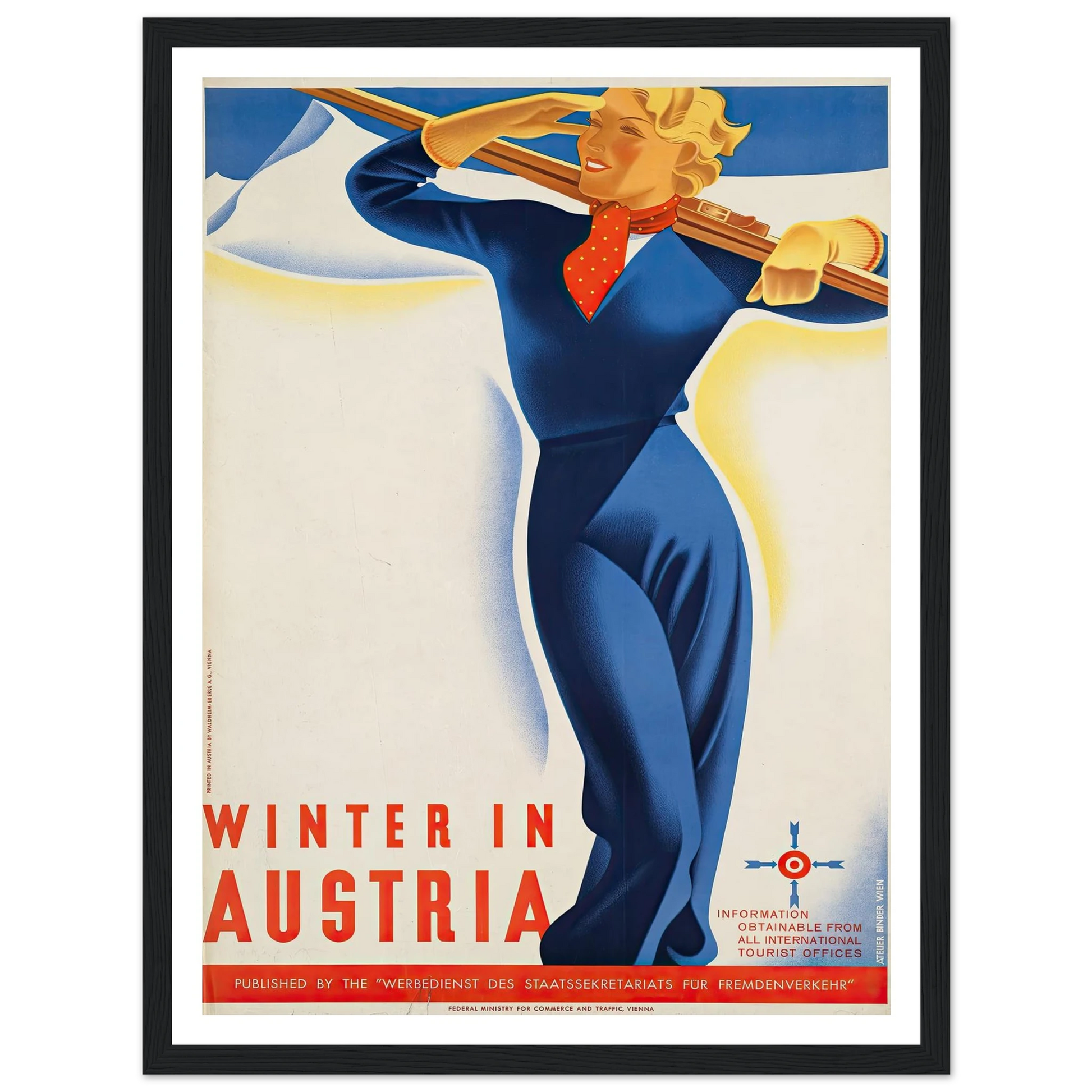 Winter in Austria Art Print | Joseph Binder - Framed Poster - 30x40 cm / 12x16″ - Black frame