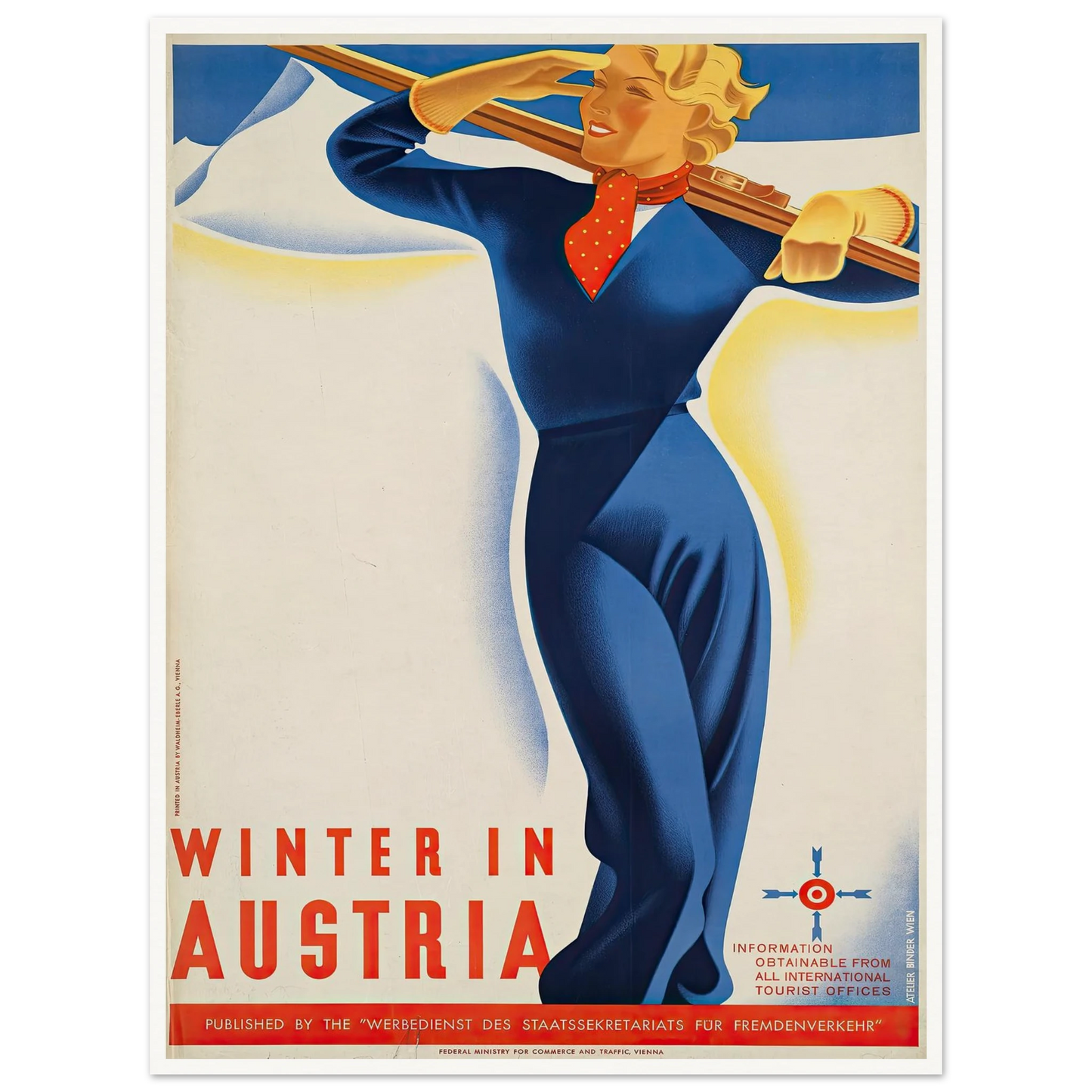 Winter in Austria Art Print | Joseph Binder - Framed Poster - 30x40 cm / 12x16″ - Black frame