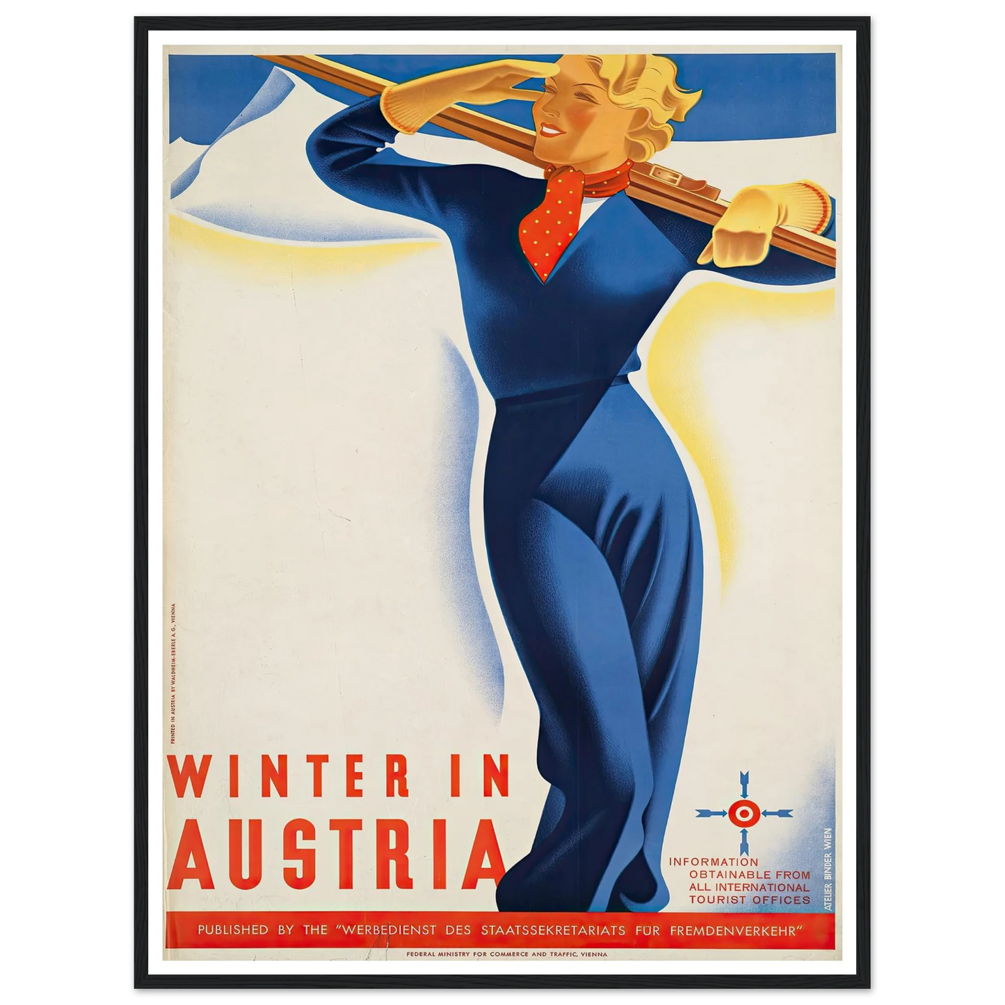 Winter in Austria Art Print | Joseph Binder - Framed Poster - 30x40 cm / 12x16″ - Black frame