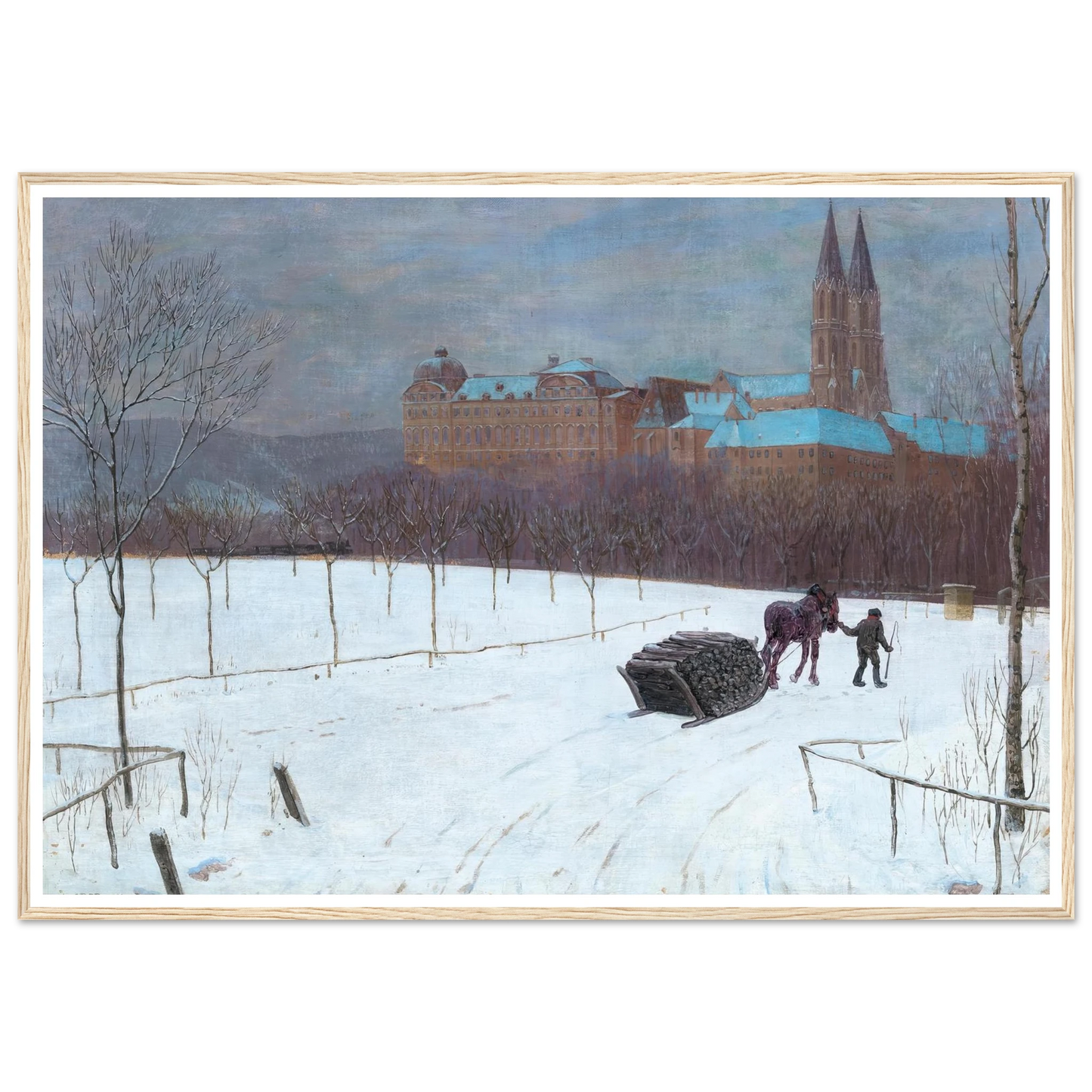 Winter landscape at Klosterneuburg (1910) Art Print | Max Kahrer - Framed Poster - 30x40 cm / 12x16″ - Black frame