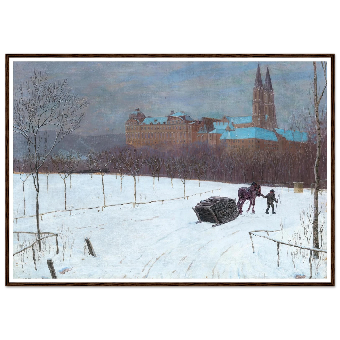Winter landscape at Klosterneuburg (1910) Art Print | Max Kahrer - Framed Poster - 30x40 cm / 12x16″ - Black frame