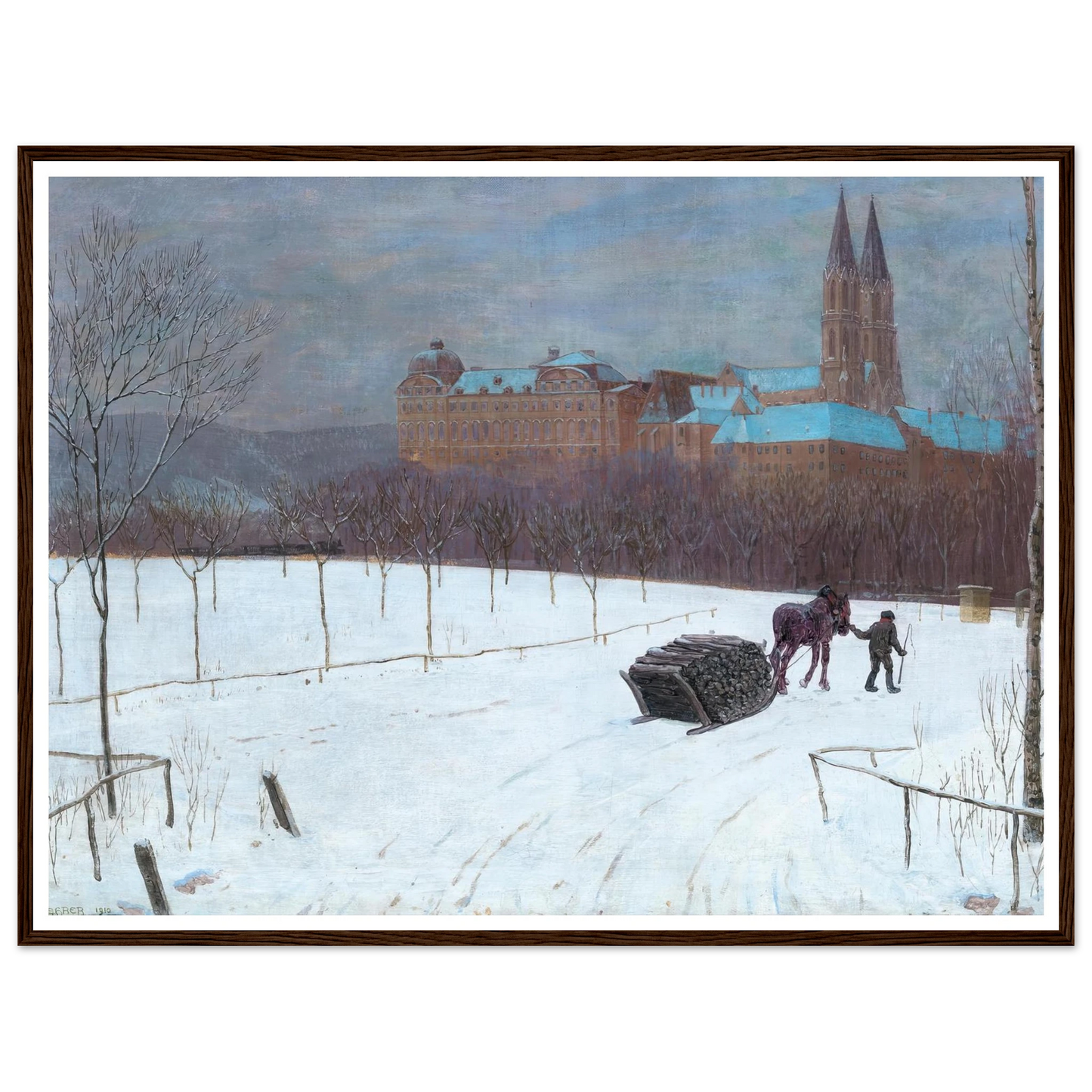 Winter landscape at Klosterneuburg (1910) Art Print | Max Kahrer - Framed Poster - 30x40 cm / 12x16″ - Black frame