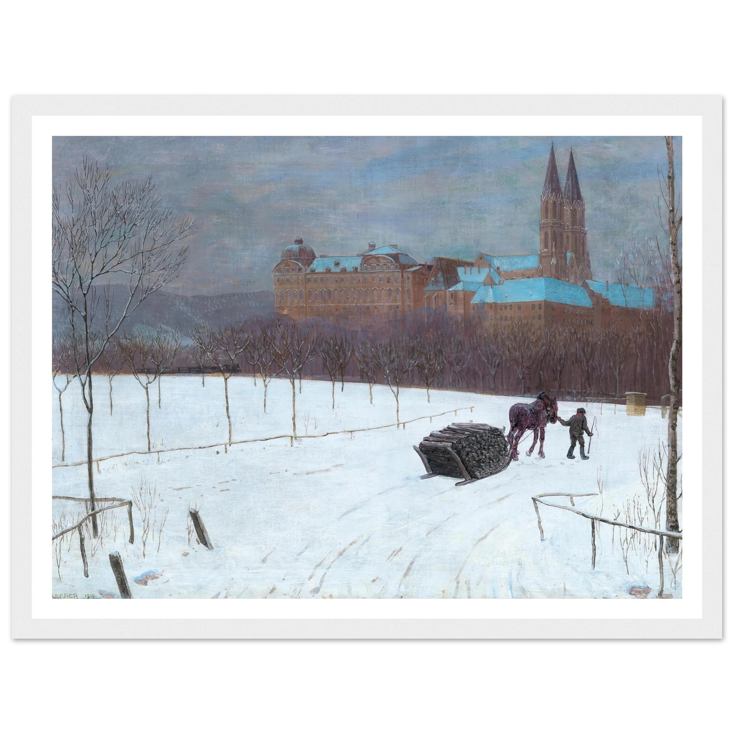 Winter landscape at Klosterneuburg (1910) Art Print | Max Kahrer - Framed Poster - 30x40 cm / 12x16″ - Black frame