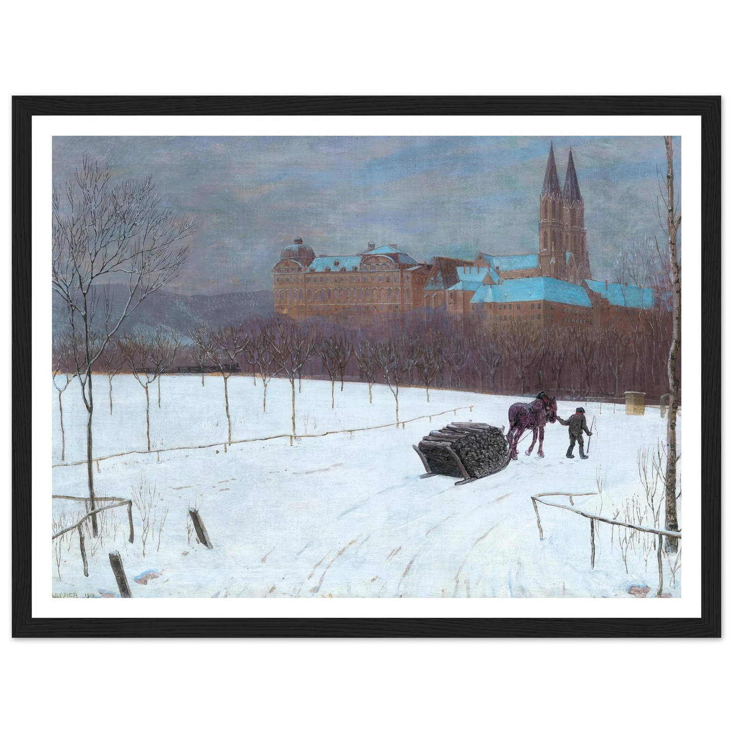 Winter landscape at Klosterneuburg (1910) Art Print | Max Kahrer - Framed Poster - 30x40 cm / 12x16″ - Black frame